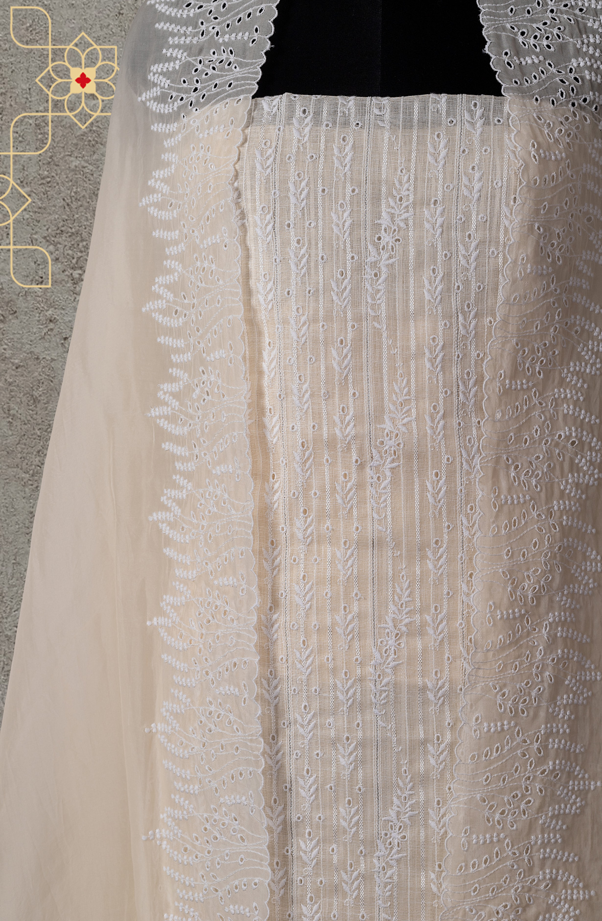 Fawn Linen Beautiful Embroidered Suit with Organza Dupatta - VAR1201C