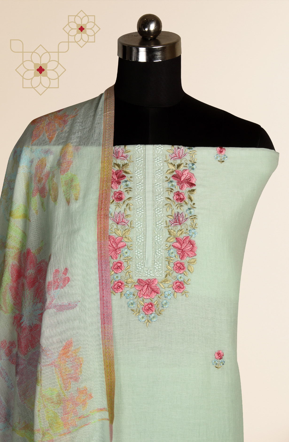 Sea Green Cotton Embroidered Salwar Kameez with Dupatta - R157-SPR1523B