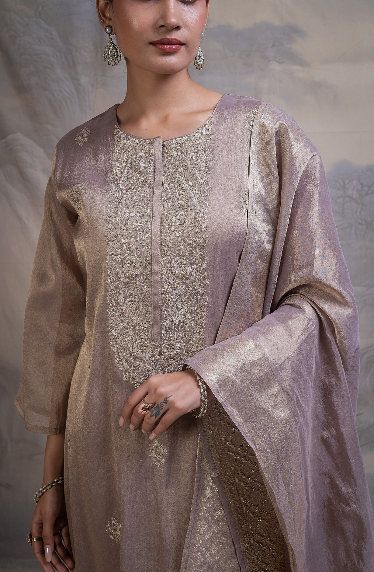Pink Tissue Silk Jacquard Unstitched Suit with Beautiful Silk Dupatta- R157-SPR2856