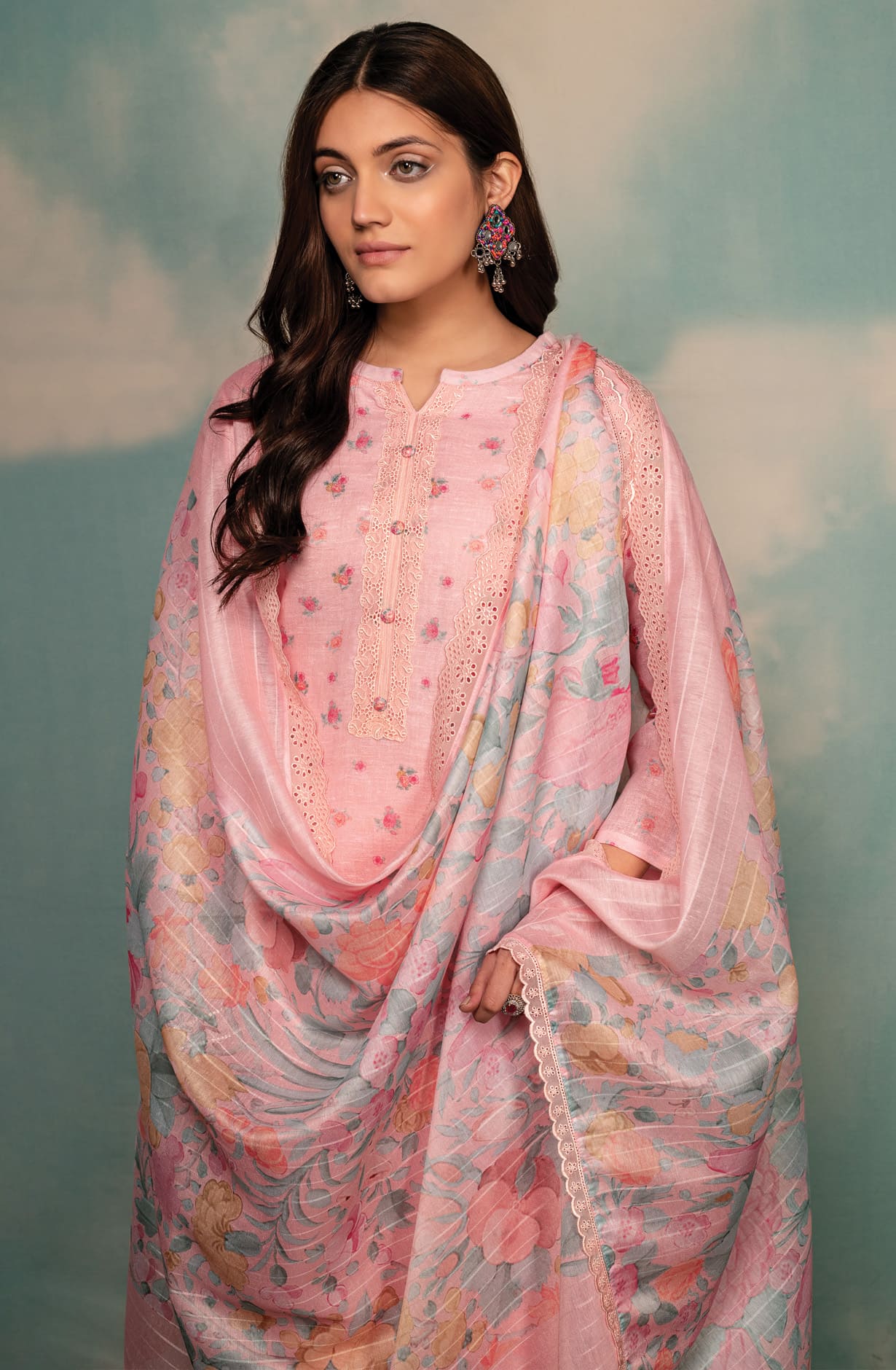 Baby Pink Linen Exclusive Digital Printed with Embroidered Salwar Suit- DAI1734