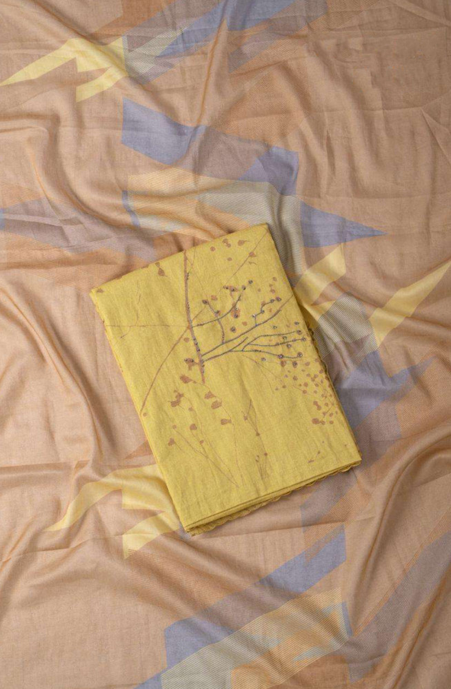 Image of Yellow Lawn Cotton Printed With Embroidery And Handwork Suit Set with Dupatta - 823-V31C