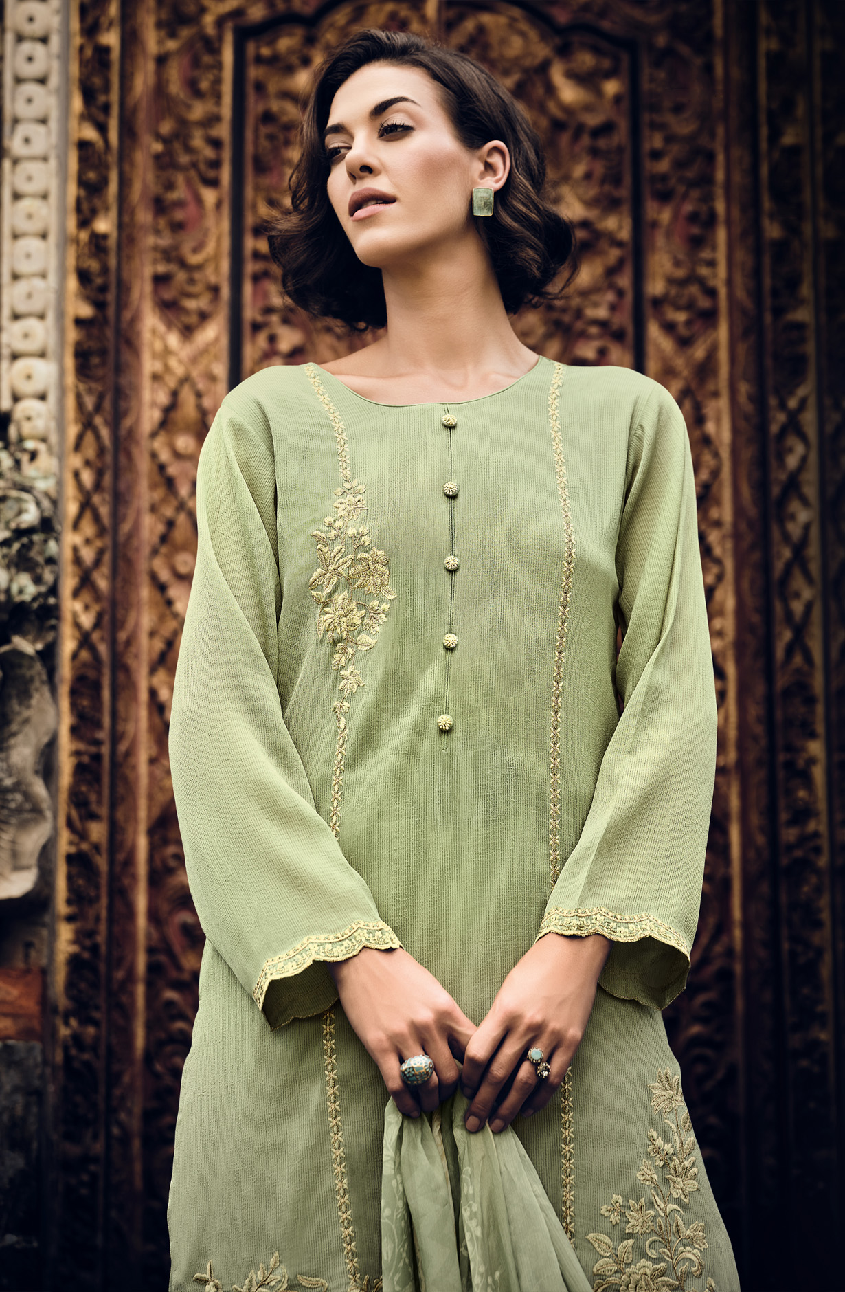 Sea Green Beautiful Georgette Embroidered Suit with Chiffon Dupatta - RAMY05