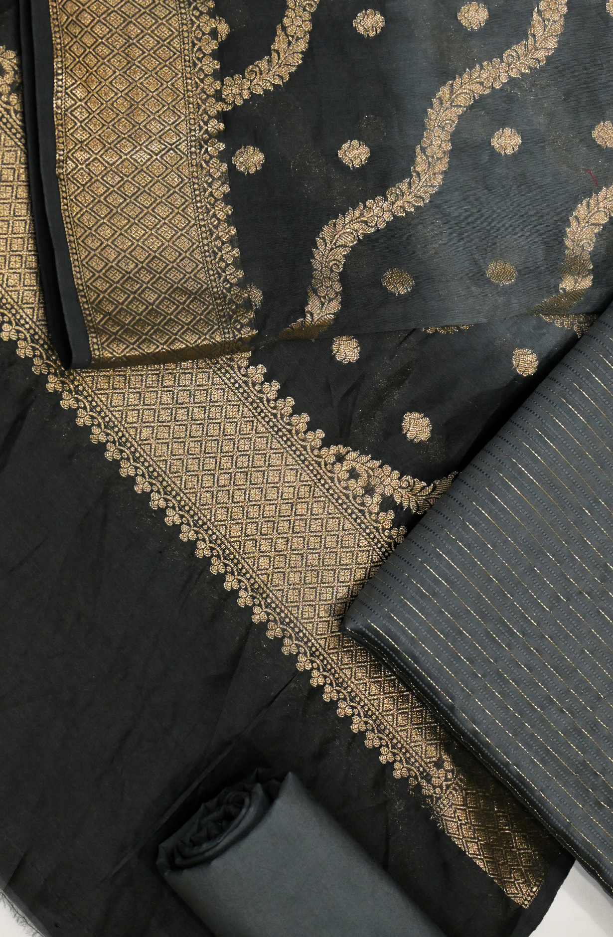 Grey  Chanderi Suit Set with Dupatta - 1021-ANARKALI-1D