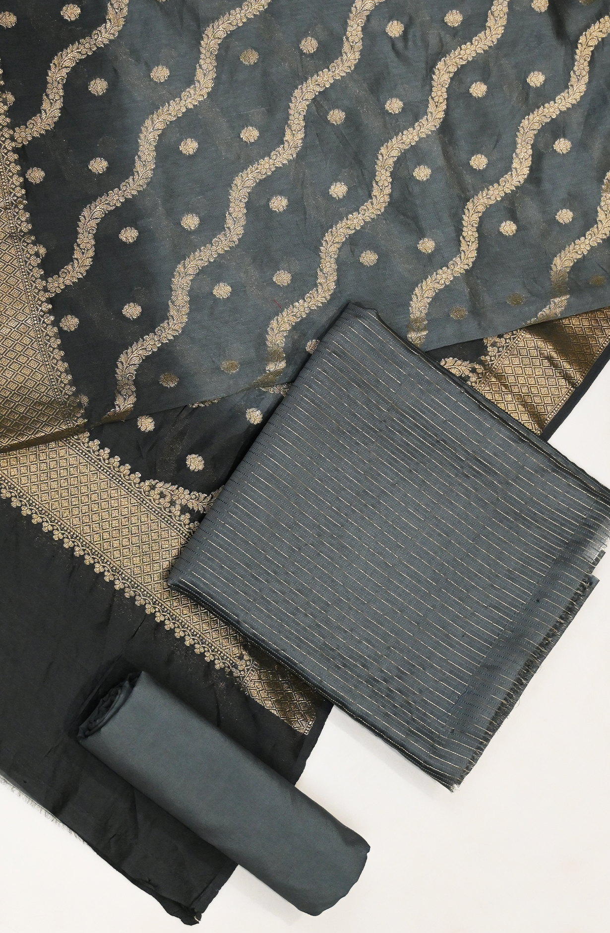 Grey  Chanderi Suit Set with Dupatta - 1021-ANARKALI-1D