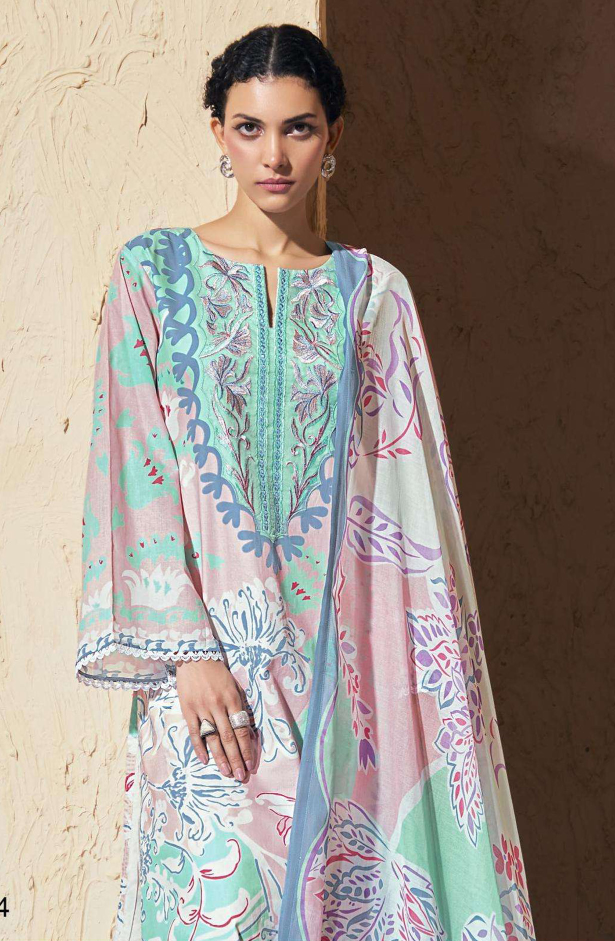 Peach Pure Cotton Lawn Suit set with Dupatta- JOY344