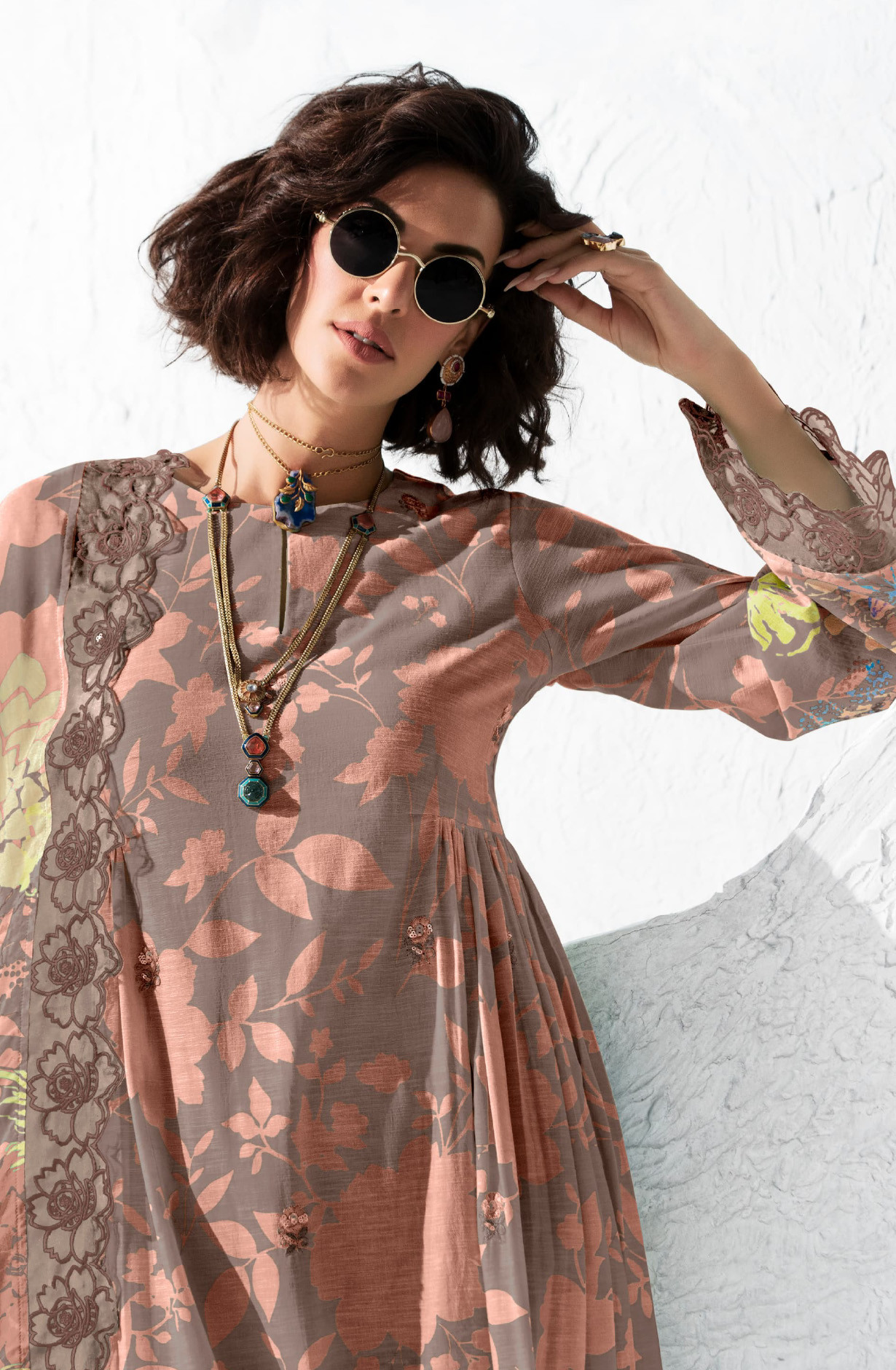 Brown Pure Muslin Suit set with Dupatta- ICO9764