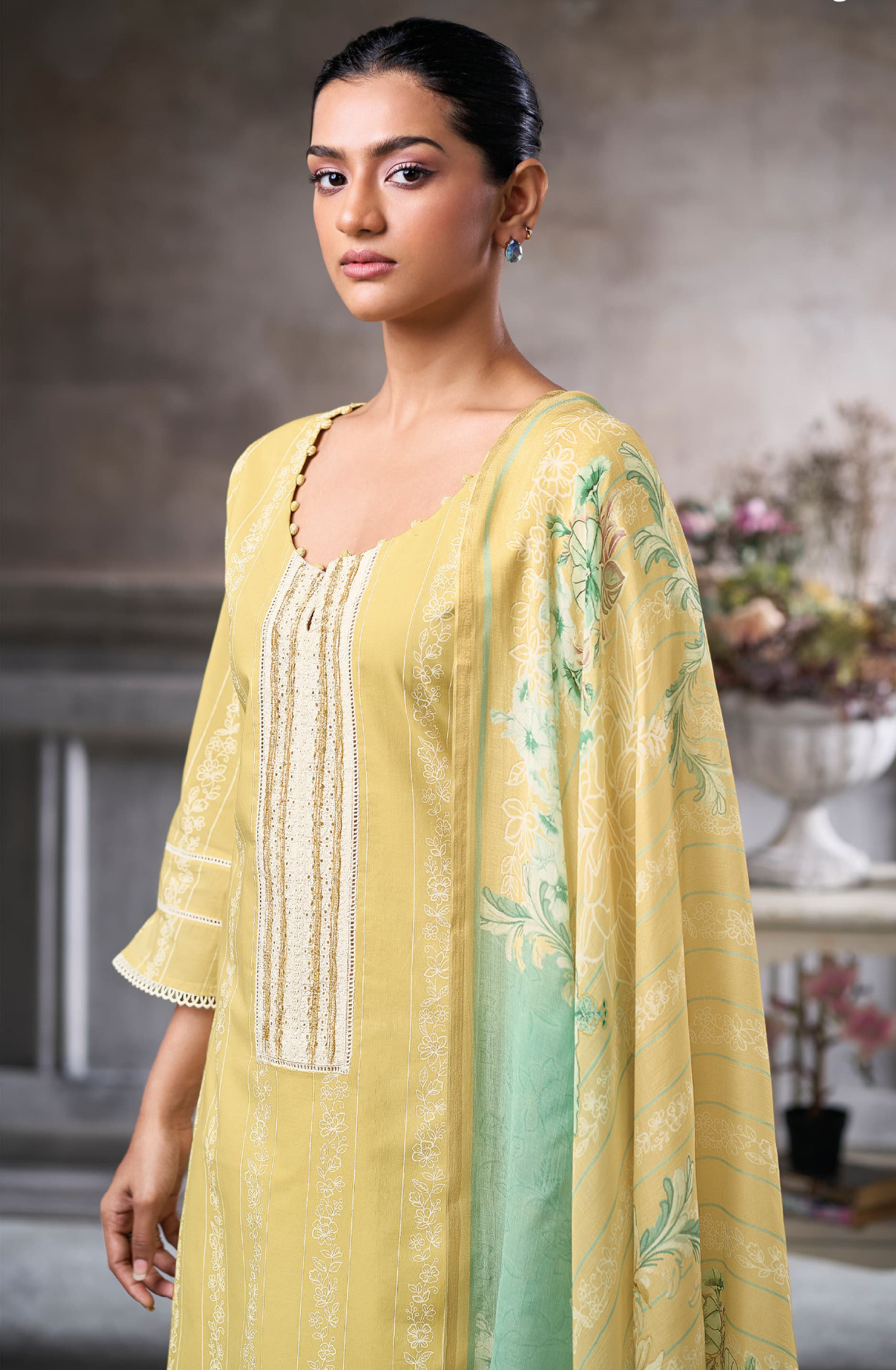 Mustard Cotton Beautiful Suit Set with Dupatta- VAA10354