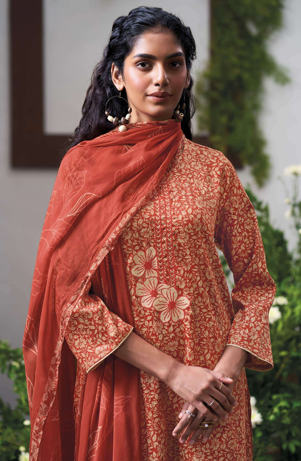 Orange Premium Cotton Satin Unstitched Suit Set with Beautiful Dupatta - MITS5134C