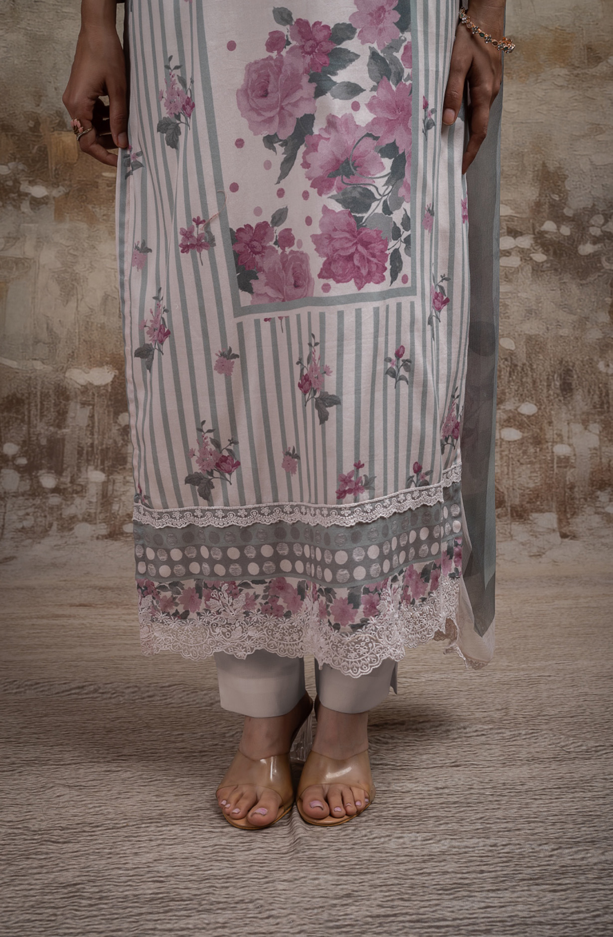 Wine cotton Unstitched Suit Set with Dupatta - RISNT117C