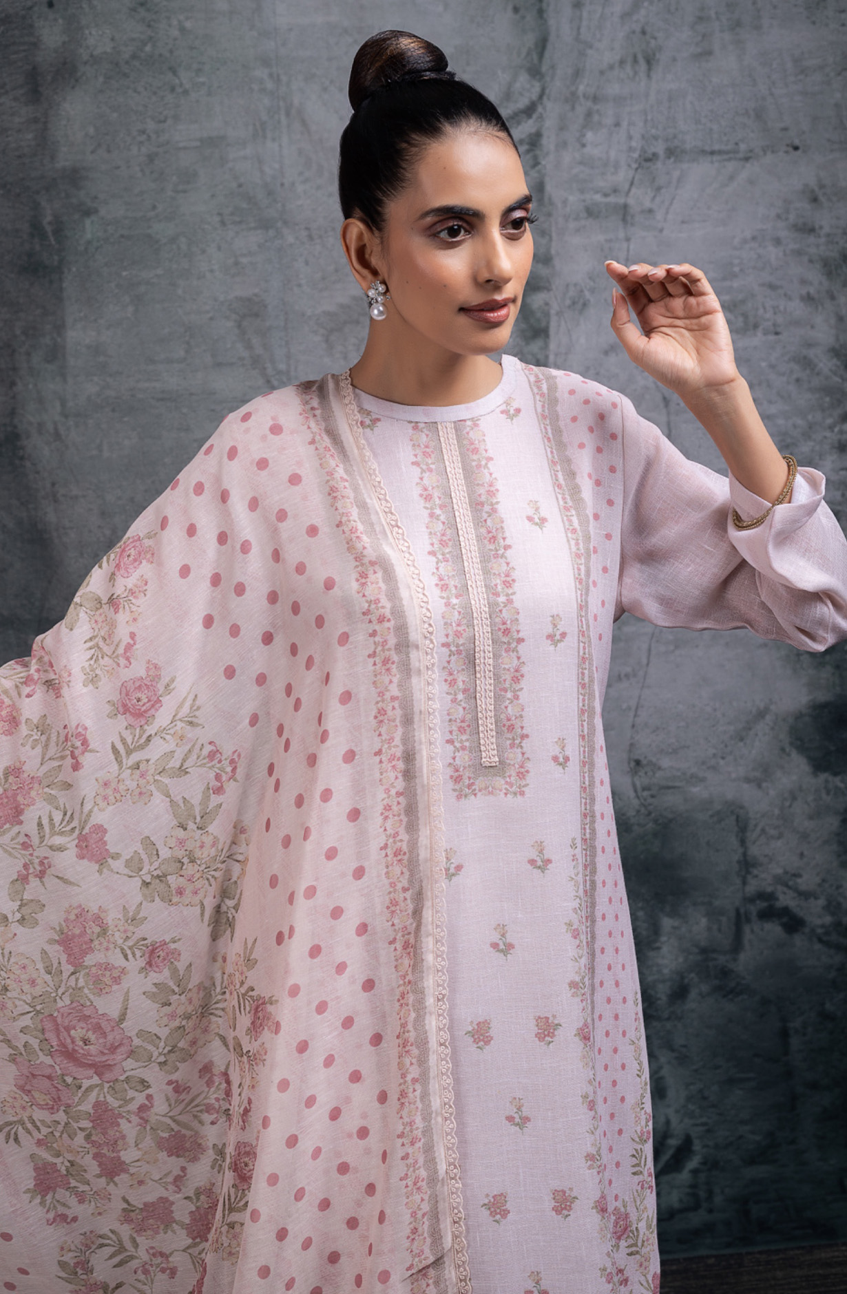 Pink Linen Digital Printed Unstitched Suit Set with Dupatta - RUANSP115C
