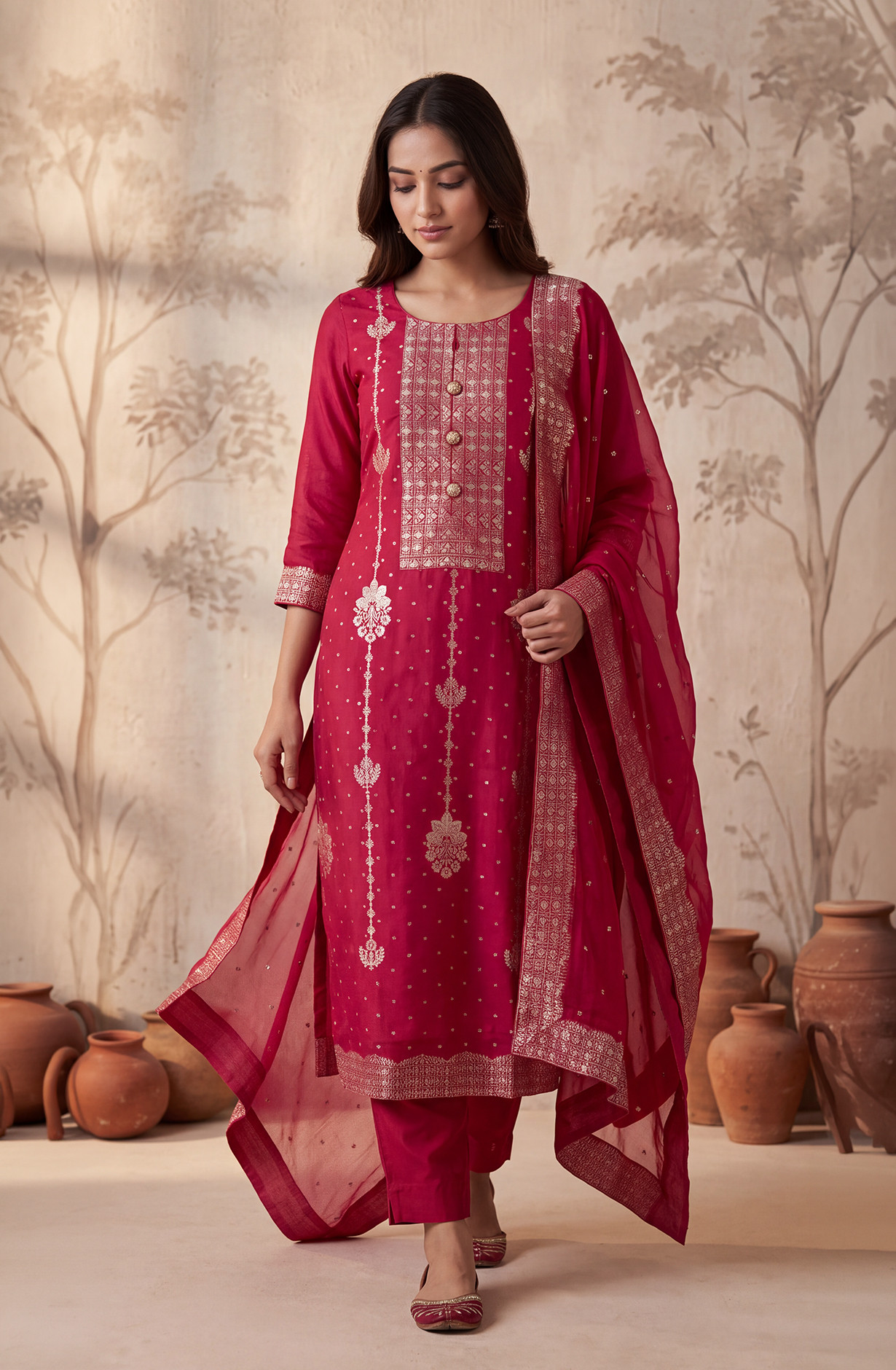 Magenta Silk Unstitched Suit Set with Beautiful Dupatta - 131-CT4492