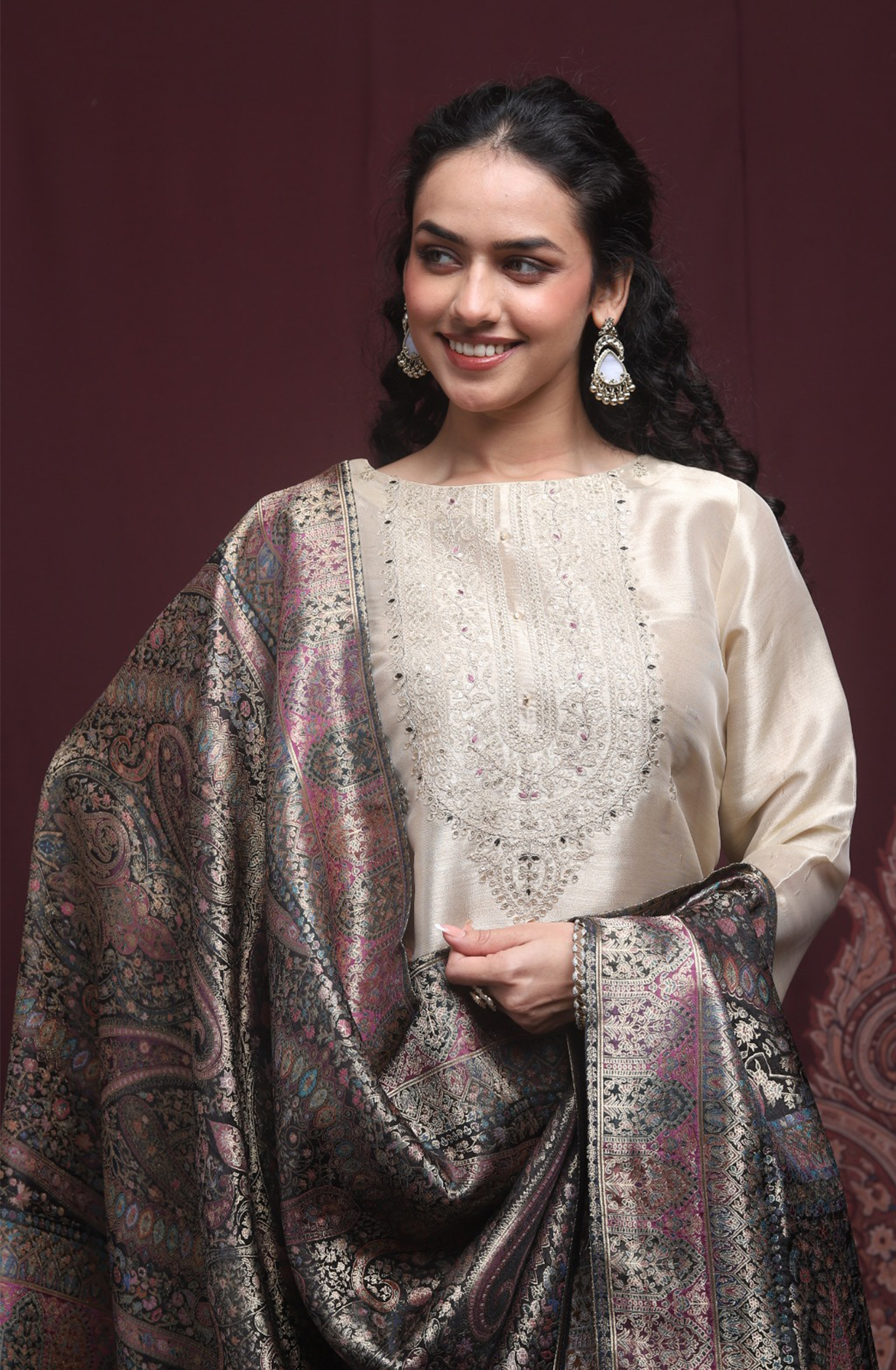 Beige Premium Silk Unstitched Suit Set with Beautiful Dupatta - 131-NAR2602