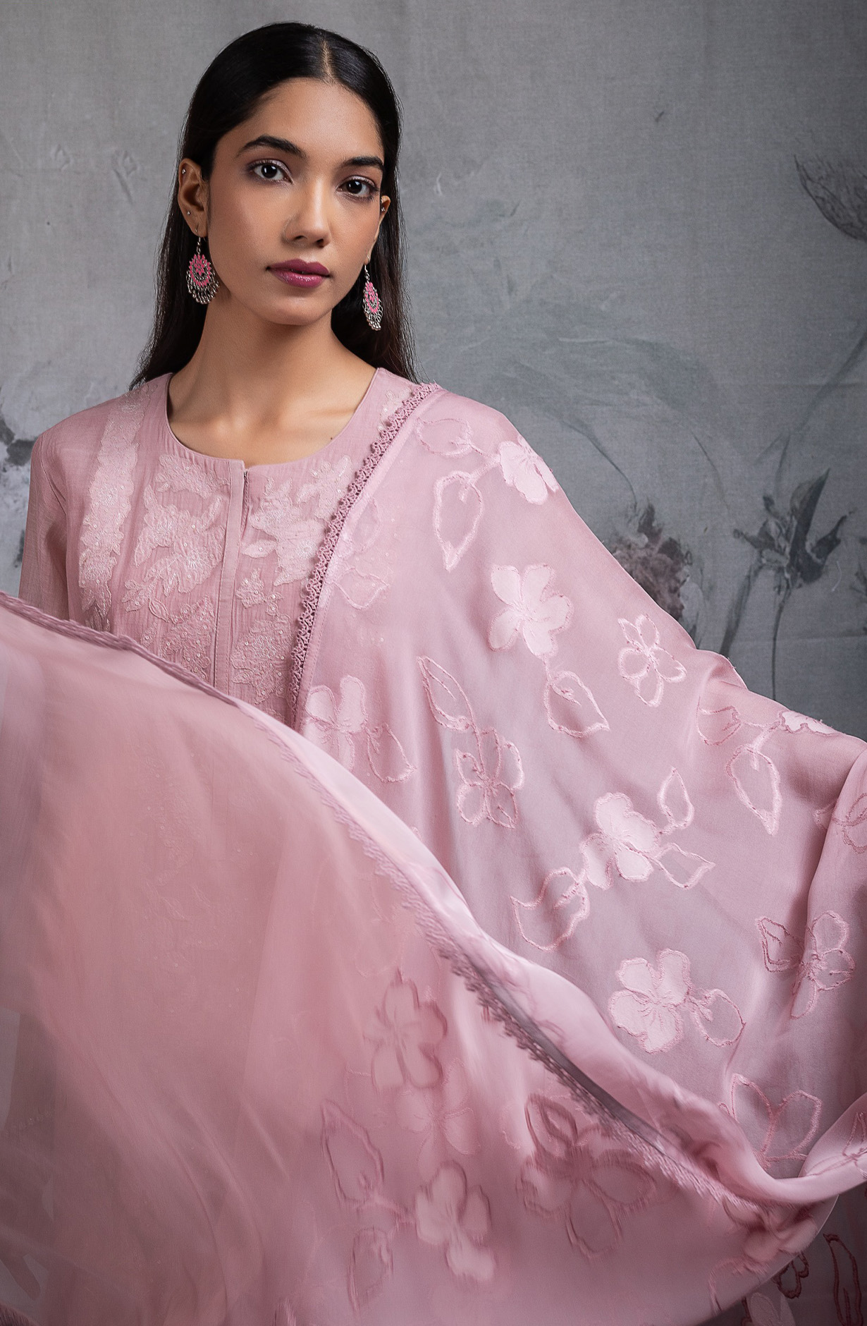 Peach Pure mul chanderi embroidered Suit Set with Dupatta - R157-SPR2701