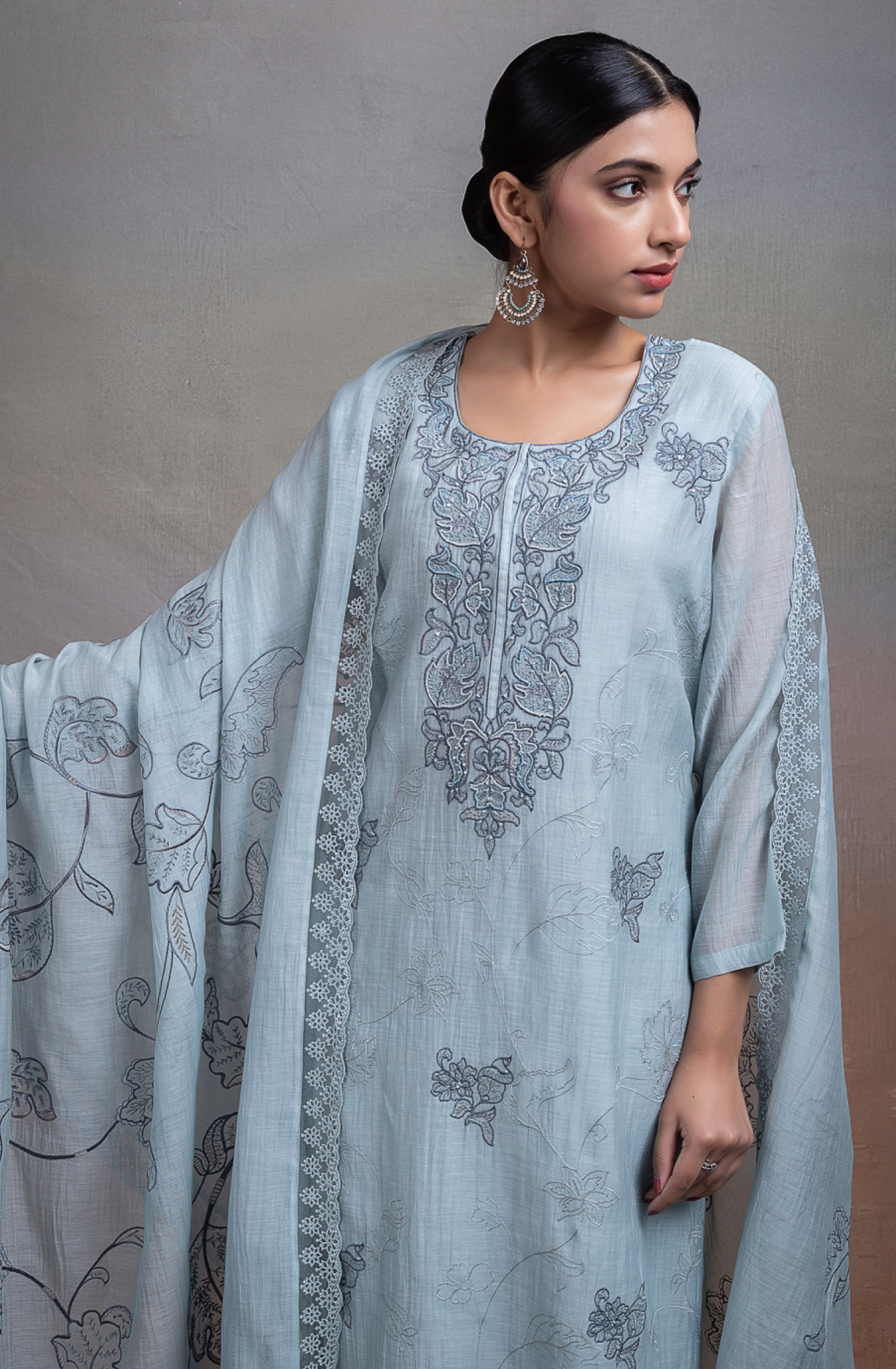 Firozee Pure banarasi mul chanderi Suit Set with Dupatta - TOPNSP157C