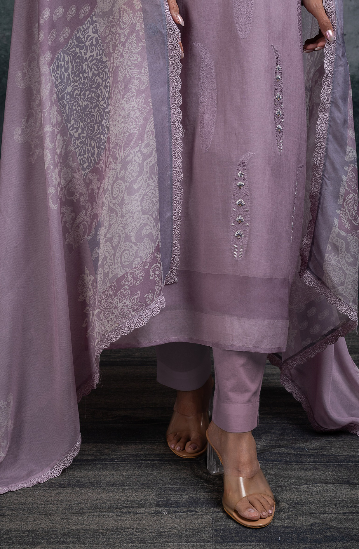 Purple Mul Chanderi Jacquard embroidered Suit Set with Dupatta - R157-SPR2661