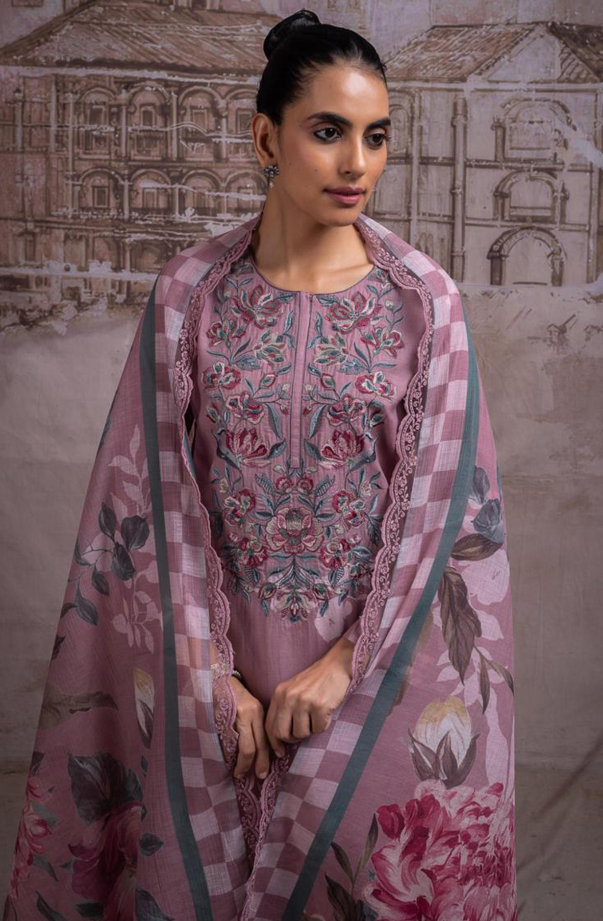 Mauve Pure Mul Chanderi Beautiful Suit Set with Dupatta - NAYNT206B