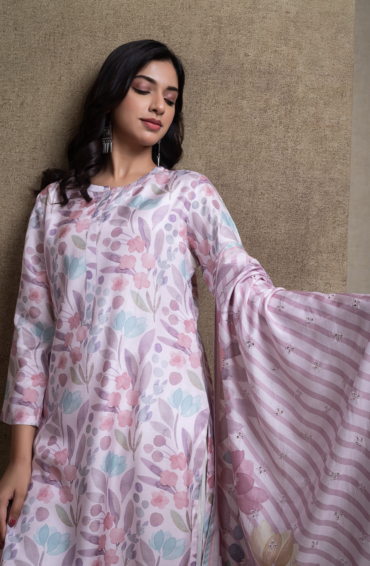 Pink Pure Muslin Unstitched Beautiful Suit Set with Dupatta - KALNT151B