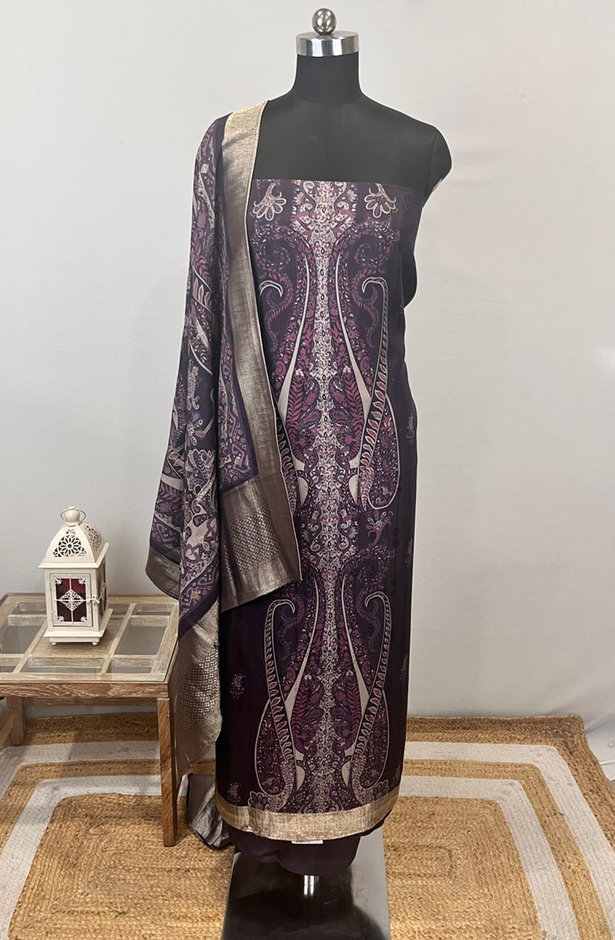 Purple Silk Suit set with Silk Dupatta- USPSLK1301-6A
