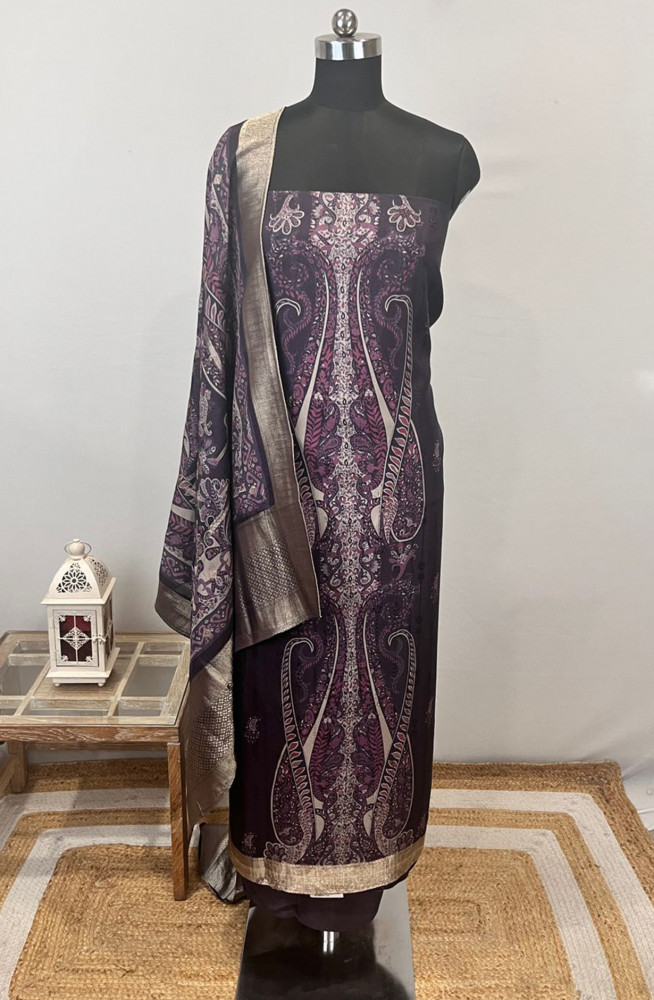 Image of Purple Silk Suit set with Silk Dupatta- USPSLK1301-6A