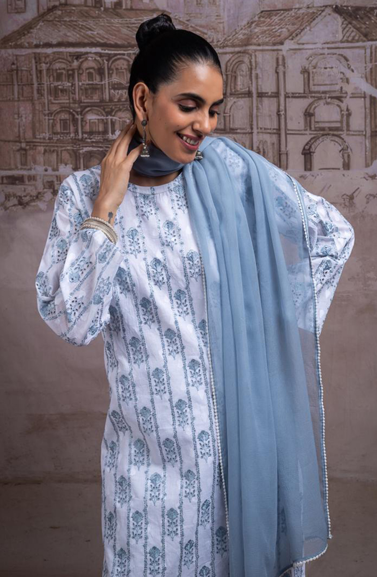 Blue Pure Cotton Beautiful Suit Set with Dupatta - SAH1002B