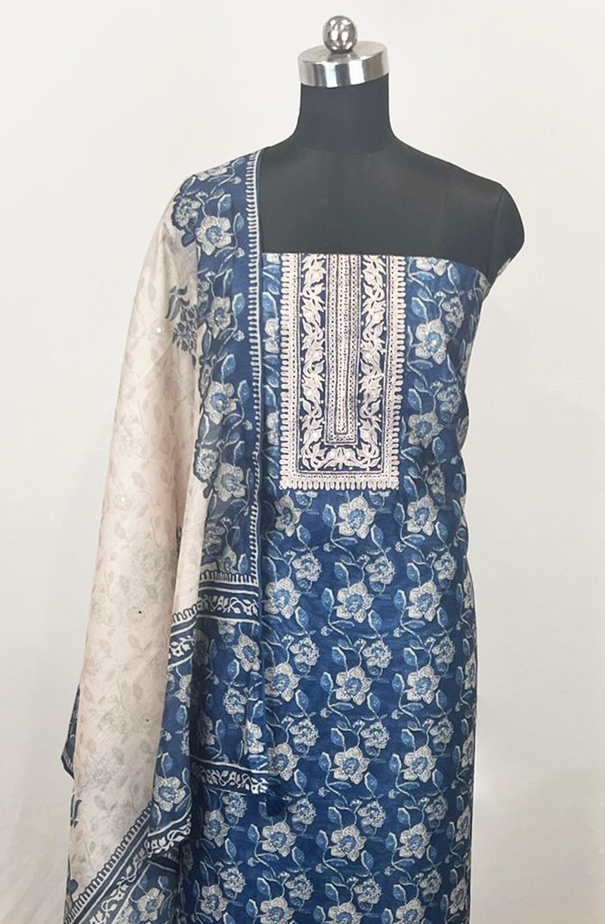 Blue printed Chanderi Beautiful Suit Set with Dupatta - 131-KE5476