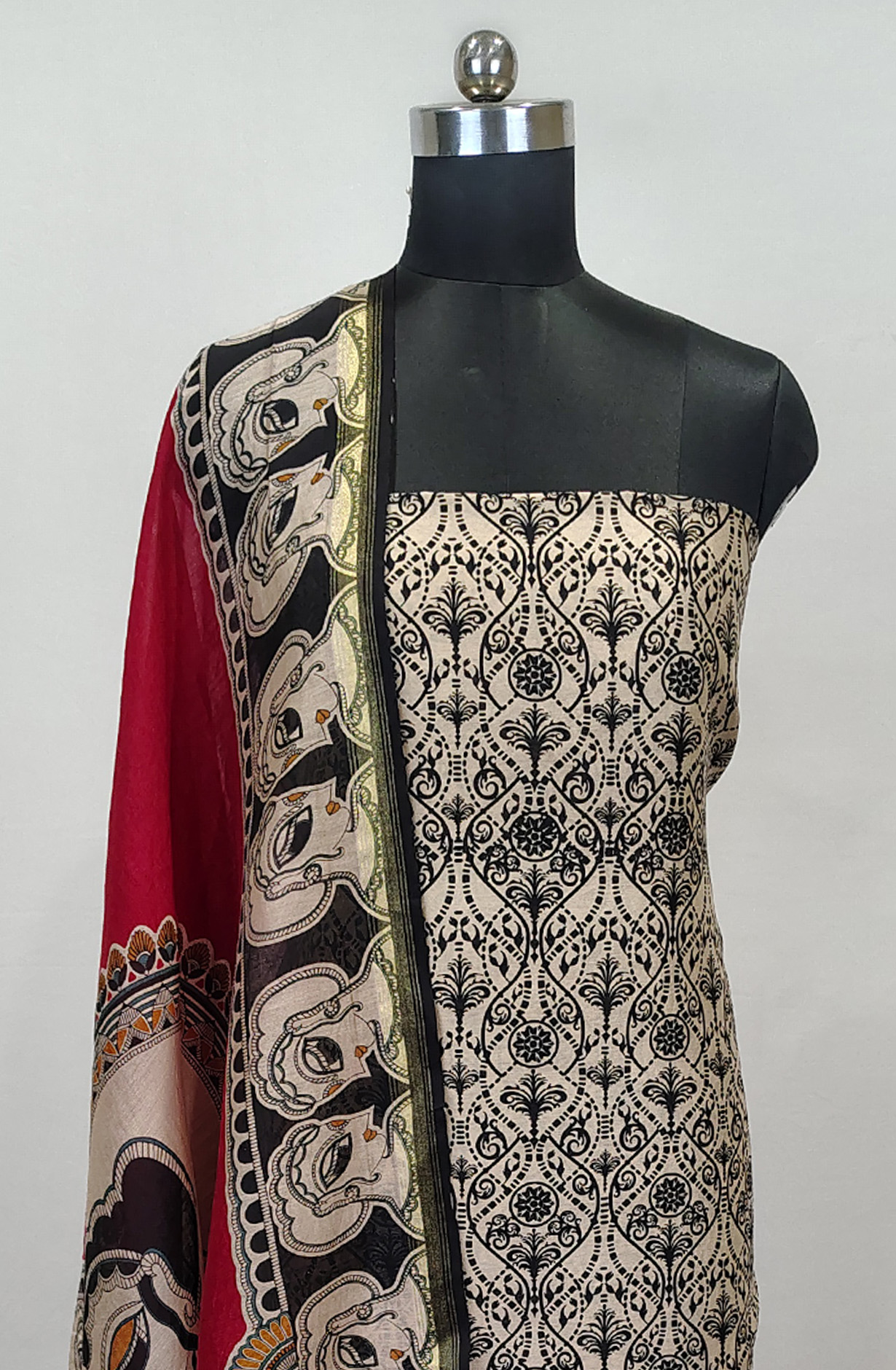 Black Printed Beautiful Maheshwari Unstitched Suit with Dupatta 1027-MAHESHWARIPRT-4A
