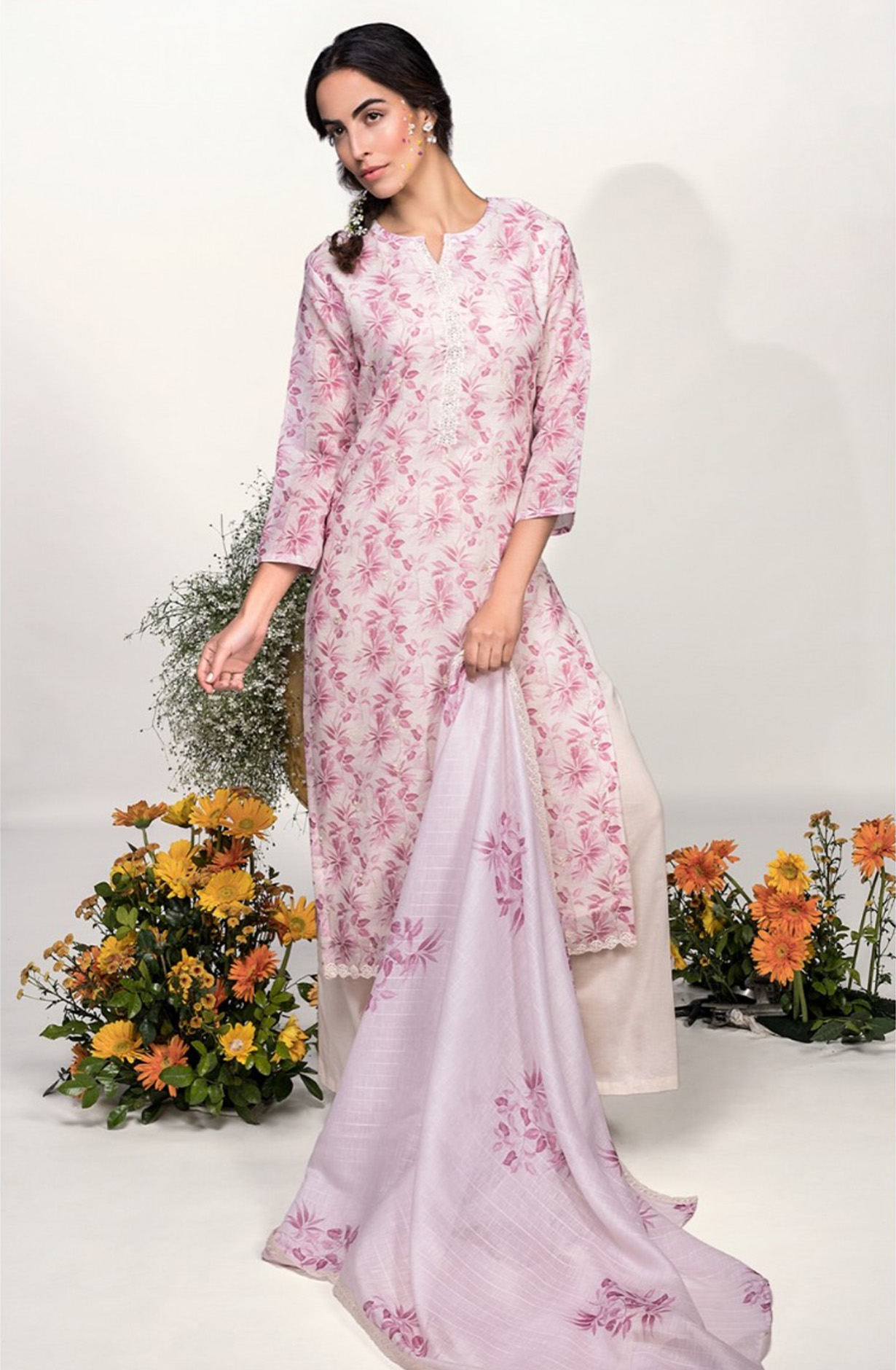Pink Linen Digital Printed beautiful Suit Set with Dupatta - MOG9981B