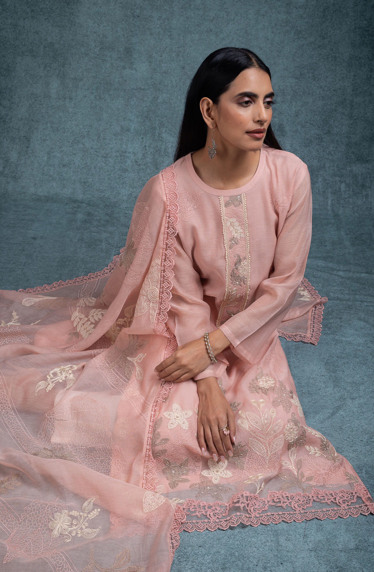 Peach Pure banarasi mul chanderi beautiful Suit Set with Dupatta - SHANT158A