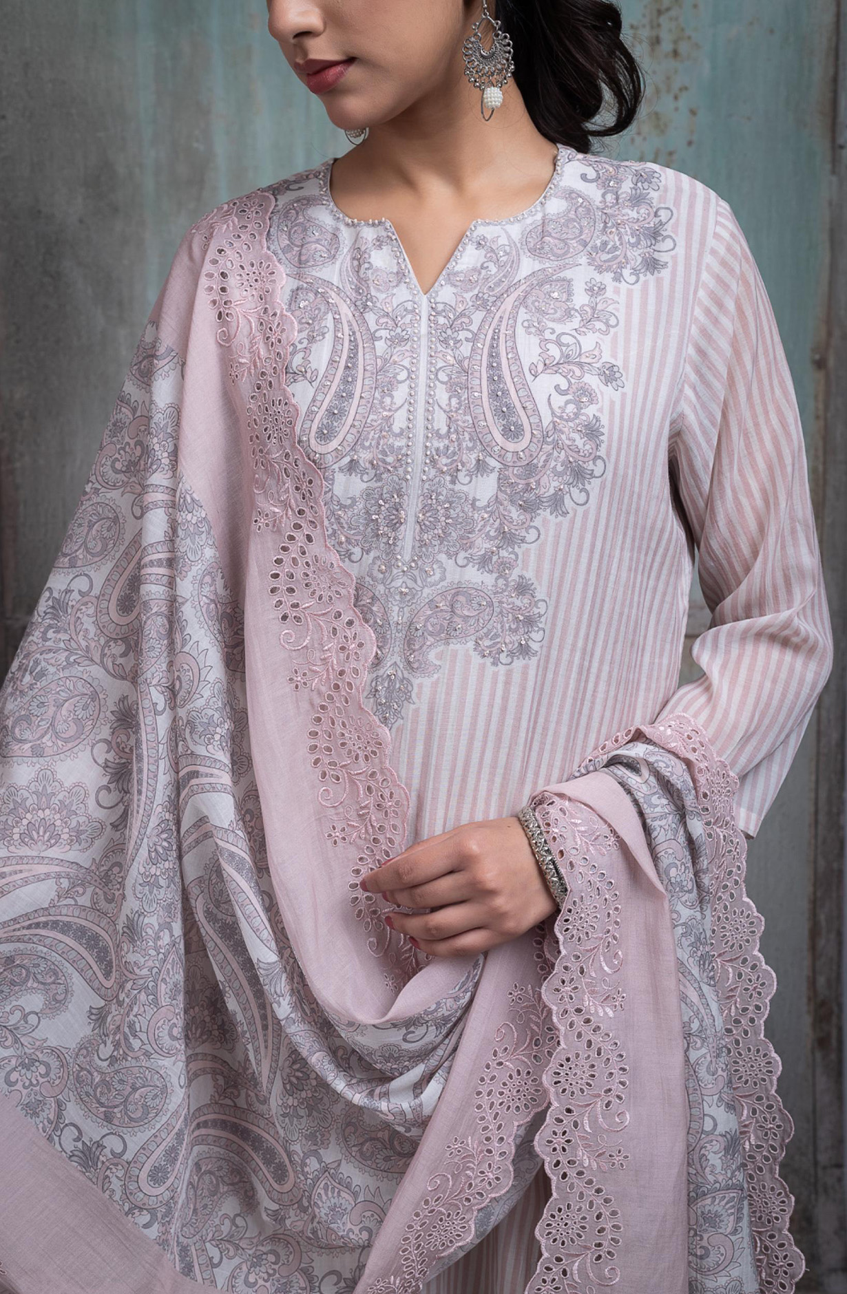 Mauve Pure mul chanderi beautiful Suit Set with Dupatta - FAHNT155B