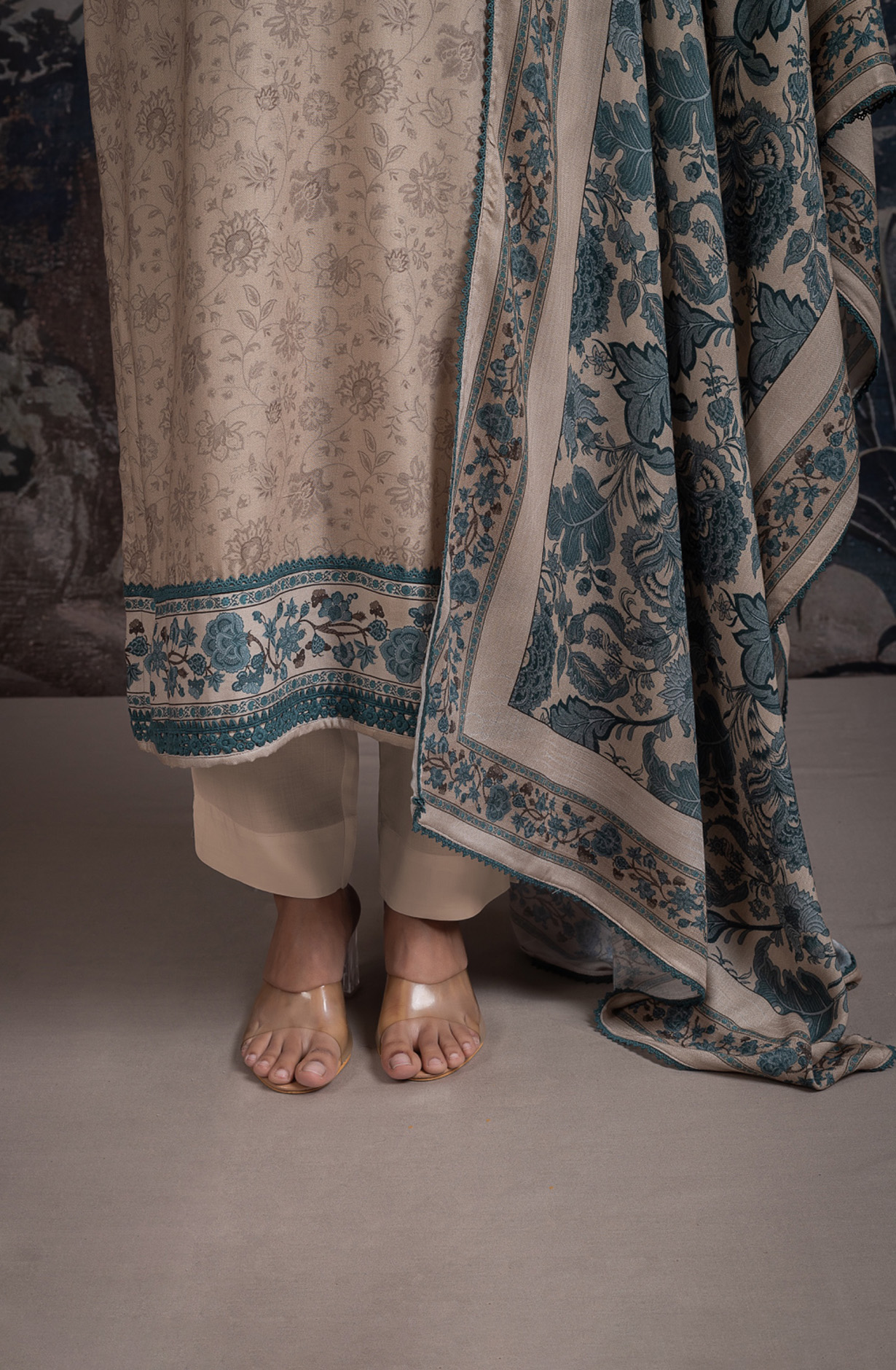 Blue Pashmina Digital Printed Suit Set with Dupatta - RUA2125C