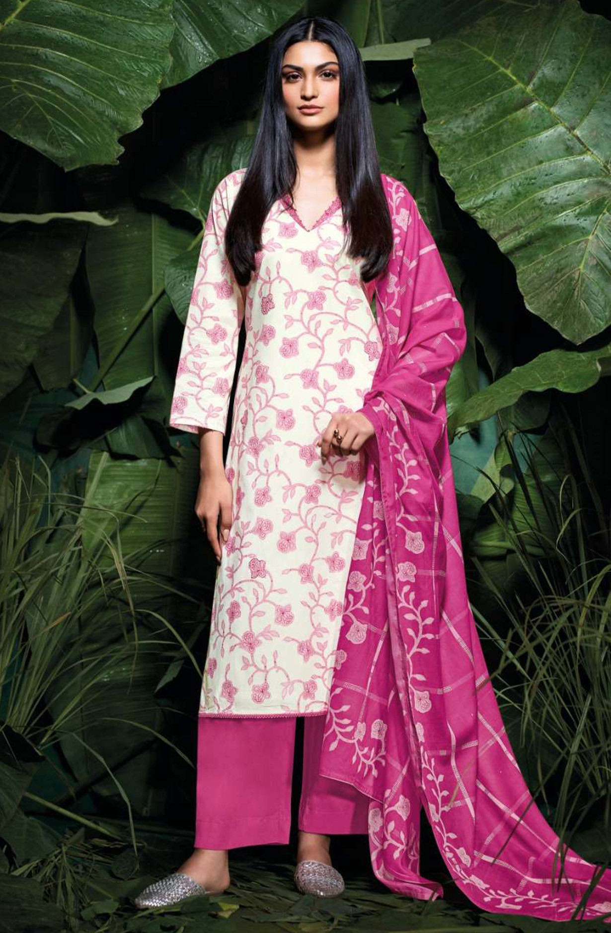 Pink premium cotton Unstitched Suit Set with Dupatta - IRIAS4530B