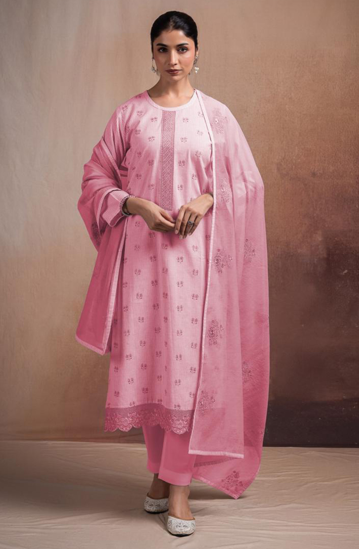 Pink Pure Cotton Beautiful Suit Set with Dupatta - ANTNSF135C