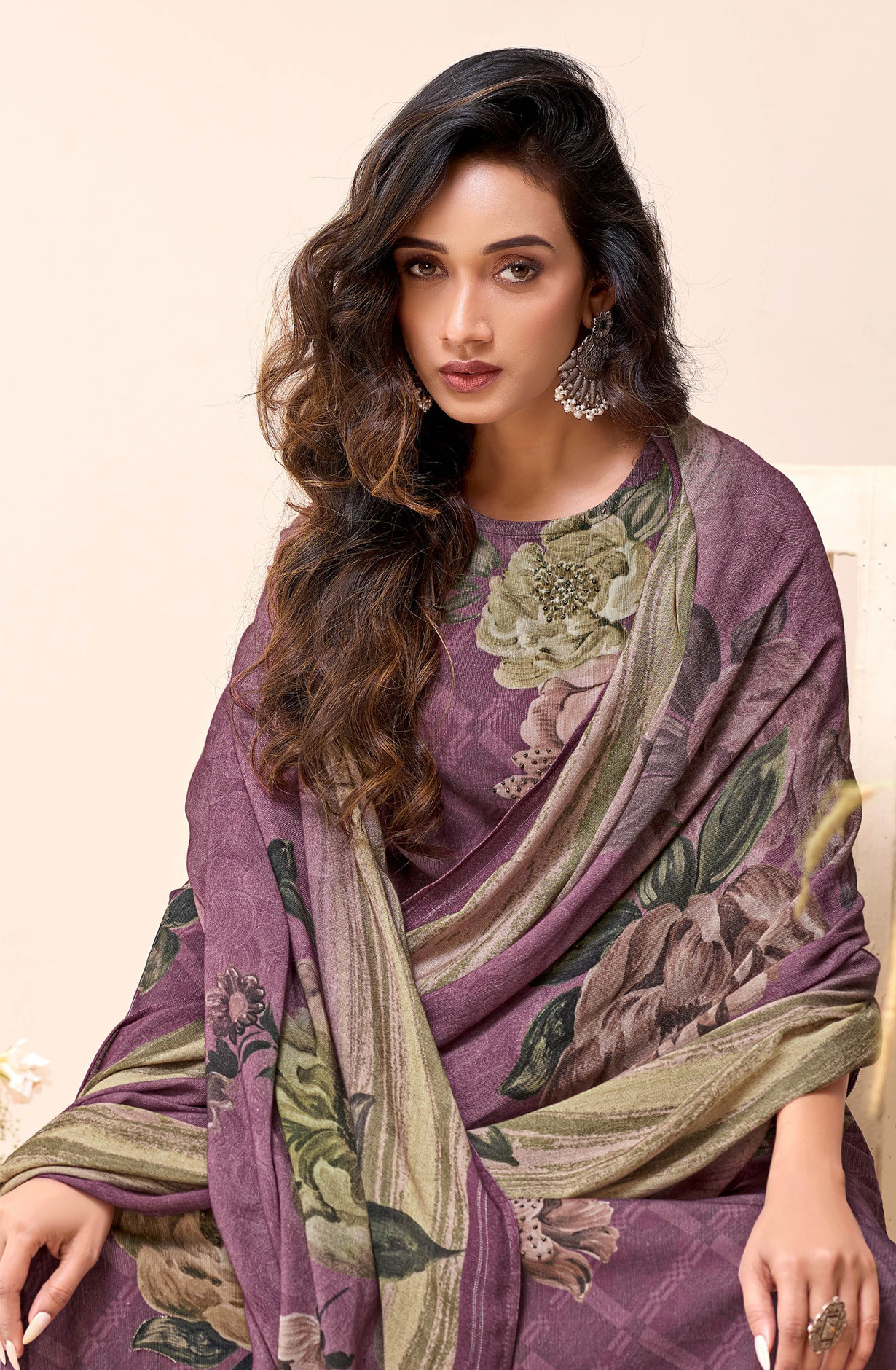 Purple pure corduroy Suit set with Dupatta- ROS721