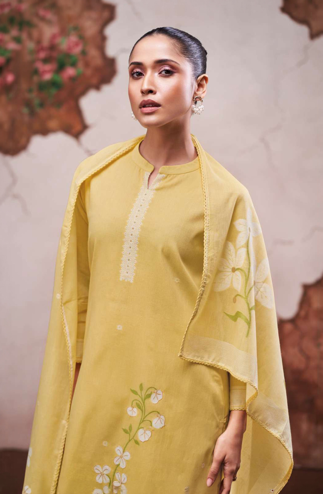 Yellow Premium cotton jacquard Unstitched Suit Set with Dupatta - PIYS4775B