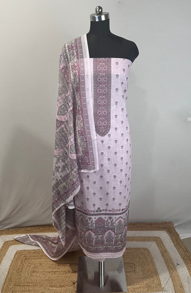 Image of Pink Cotton Beautiful Suit Set with Dupatta - NOOR1002