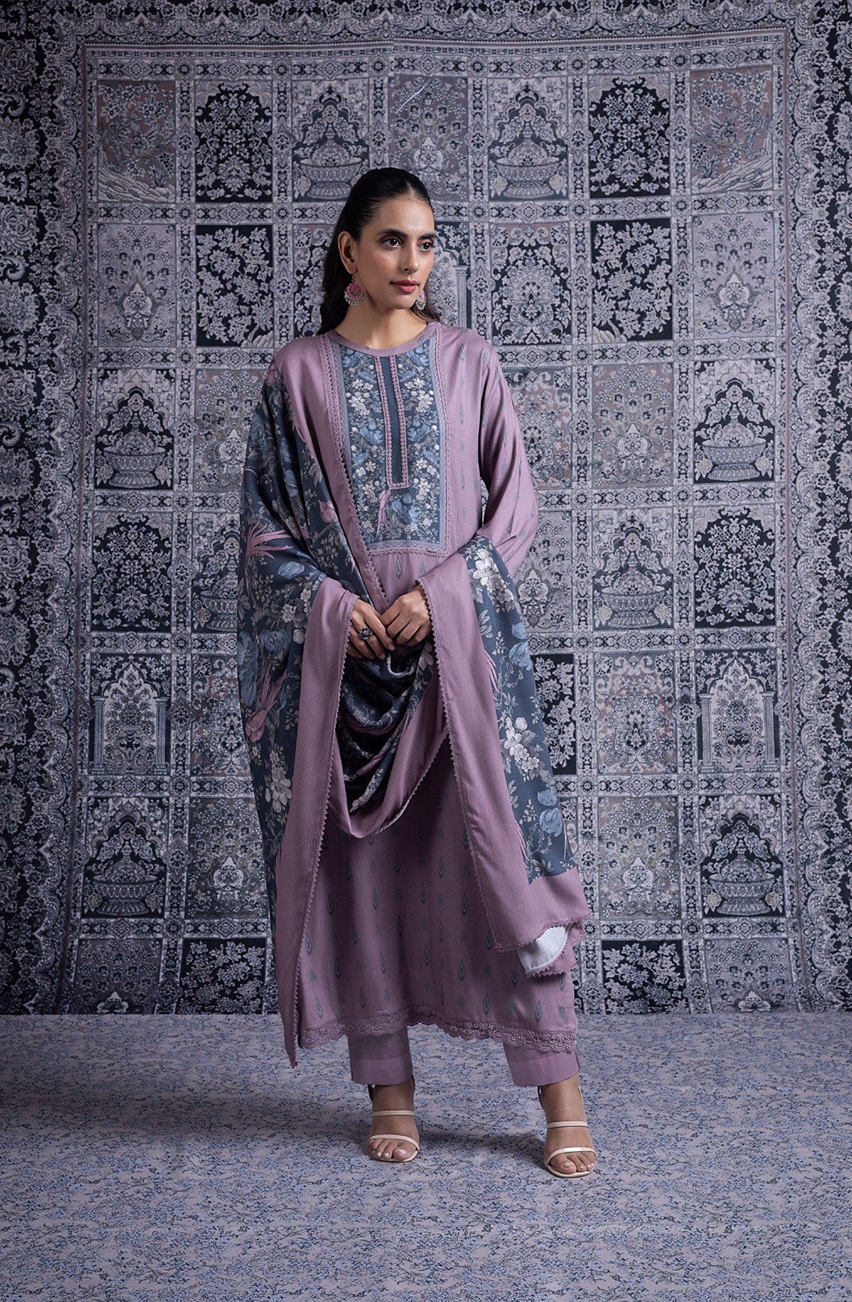 Pink Pashmina Suit set with Pashmina Dupatta - YAS2083A