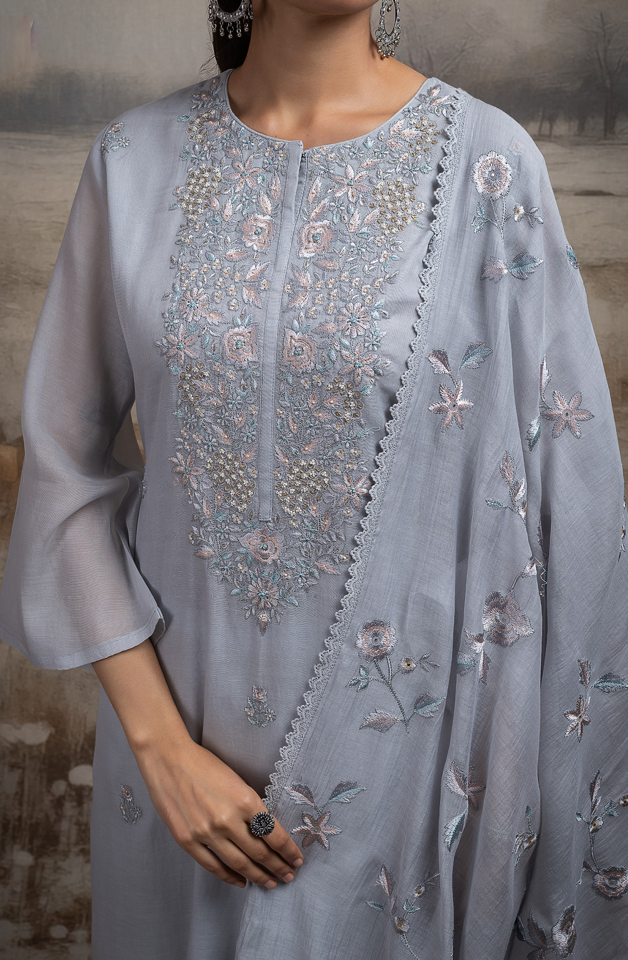 Blue Pure mul chanderi Suit Set with Dupatta - R157-SPR2591A