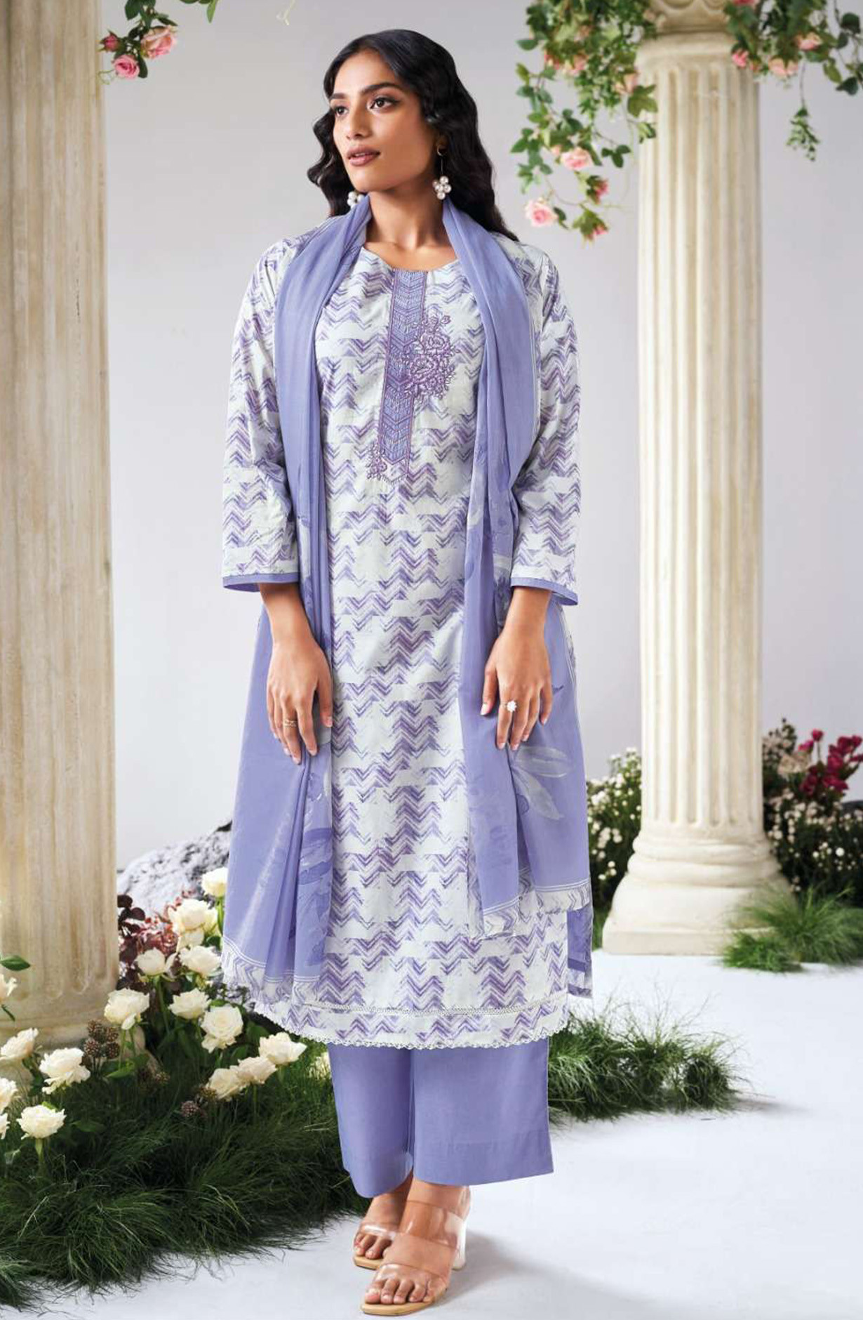 Purple premium cotton linen Unstitched Suit Set with Dupatta - ASLS3596A