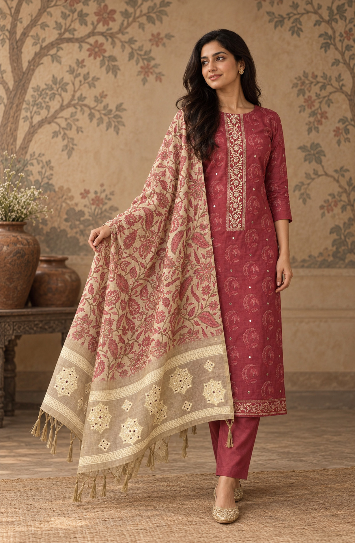 Pink Chanderi Silk Unstitched Suit Set with Beautiful Dupatta - 972-WETSL1103-4A