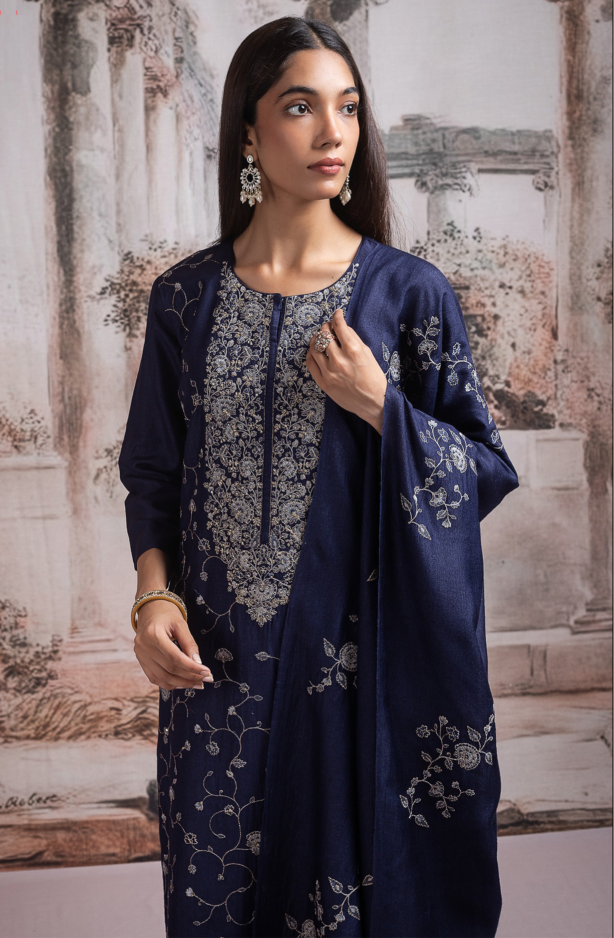 Blue Pure Monga Tussar Silk Suit with Dupatta - R157-SPR2506A