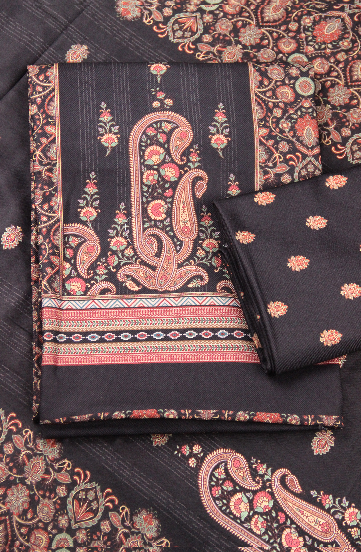 Black Printed Spun Salwaar Suit with Shawl- ZAA1437A