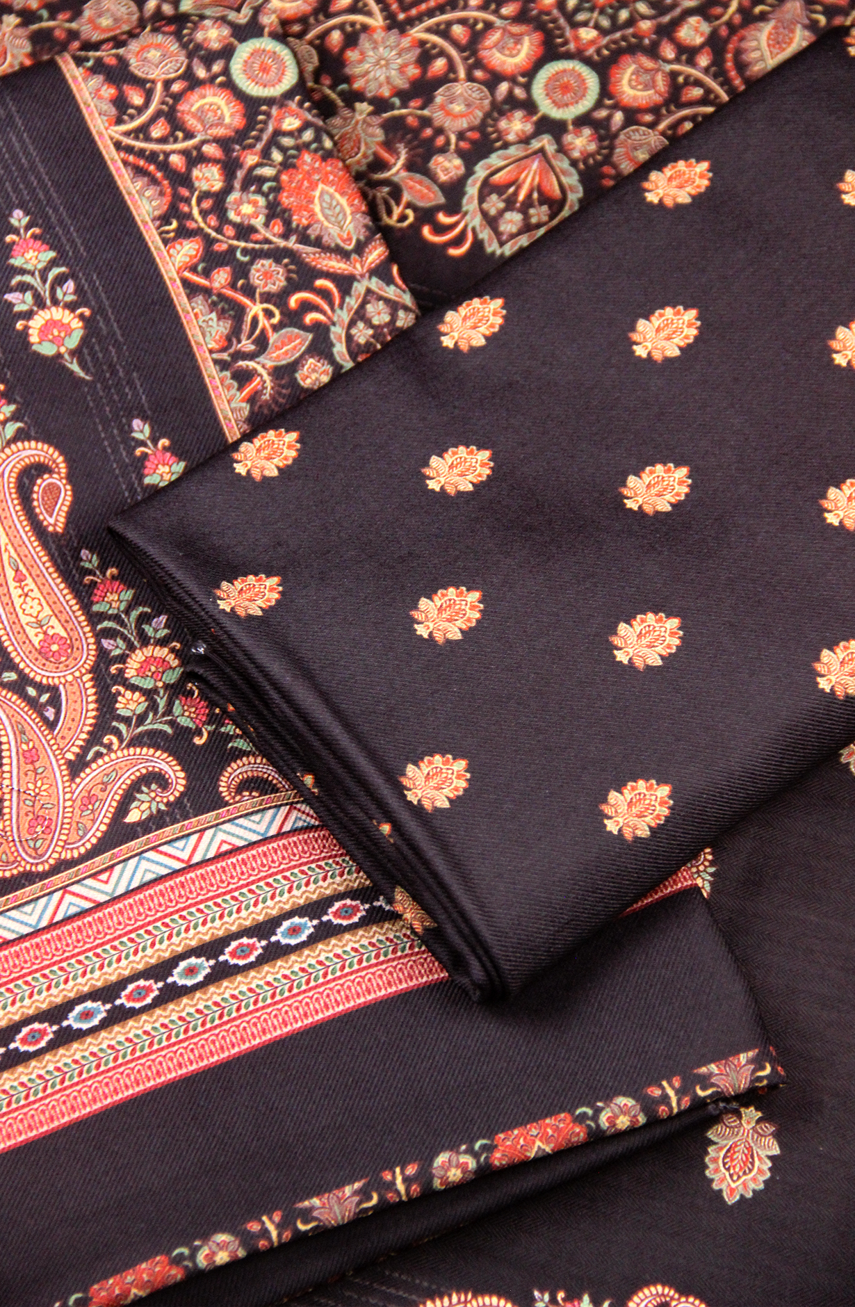 Black Printed Spun Salwaar Suit with Shawl- ZAA1437A