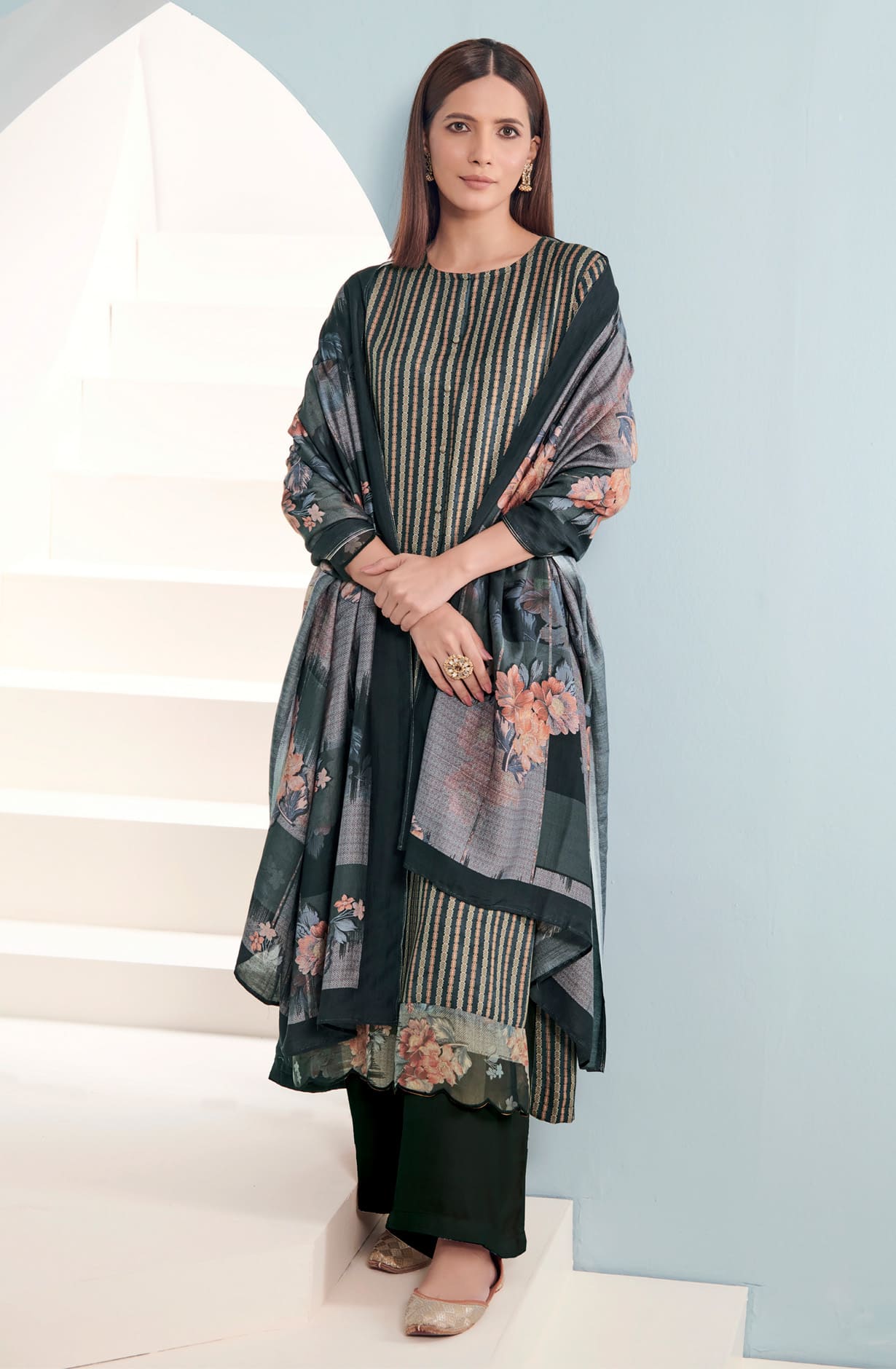 Black Cotton Digital Printed Salwar Dress Material - LAK5568