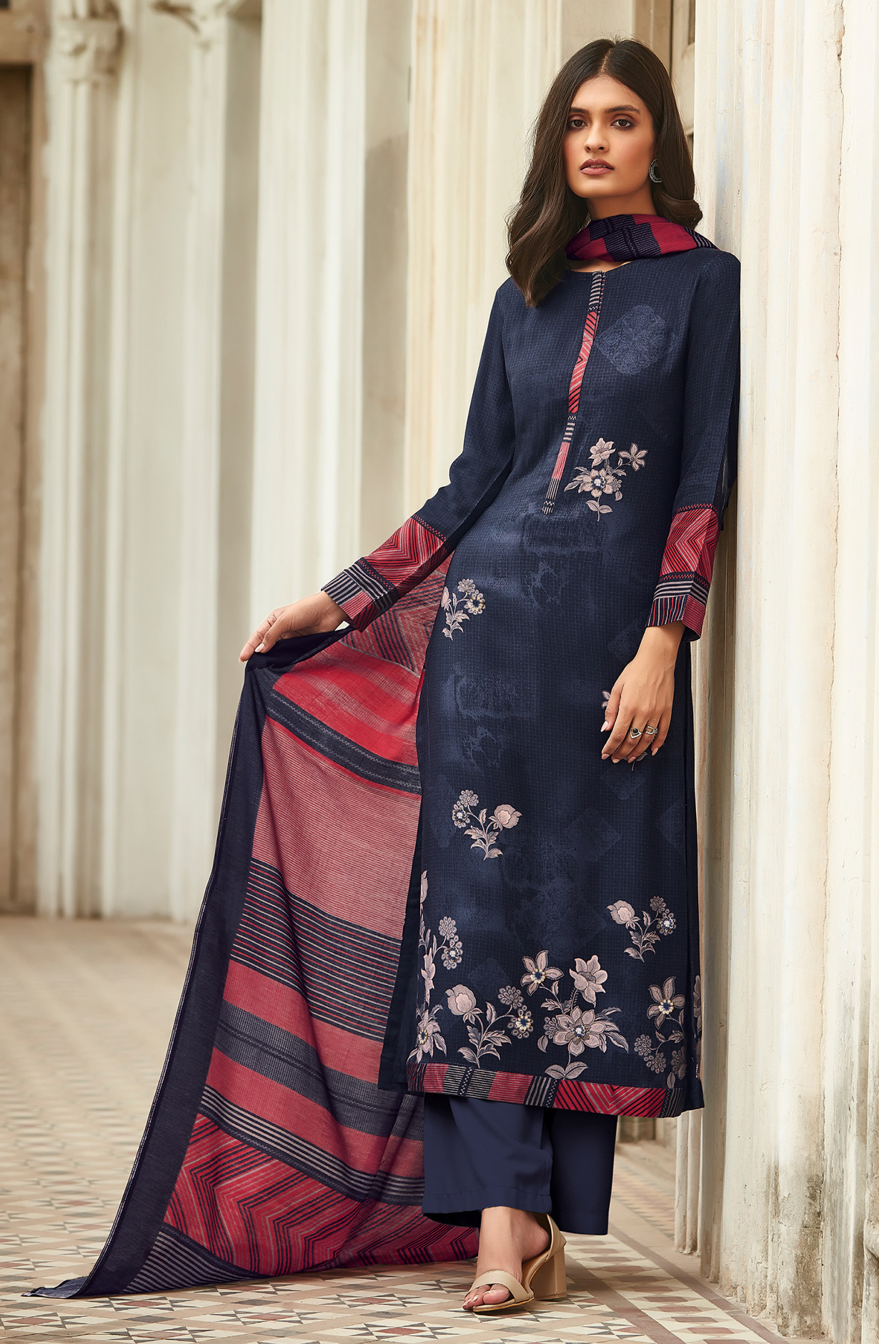 Blue Cotton Digital Printed Unstitched Salwar Kameez - ARO1385