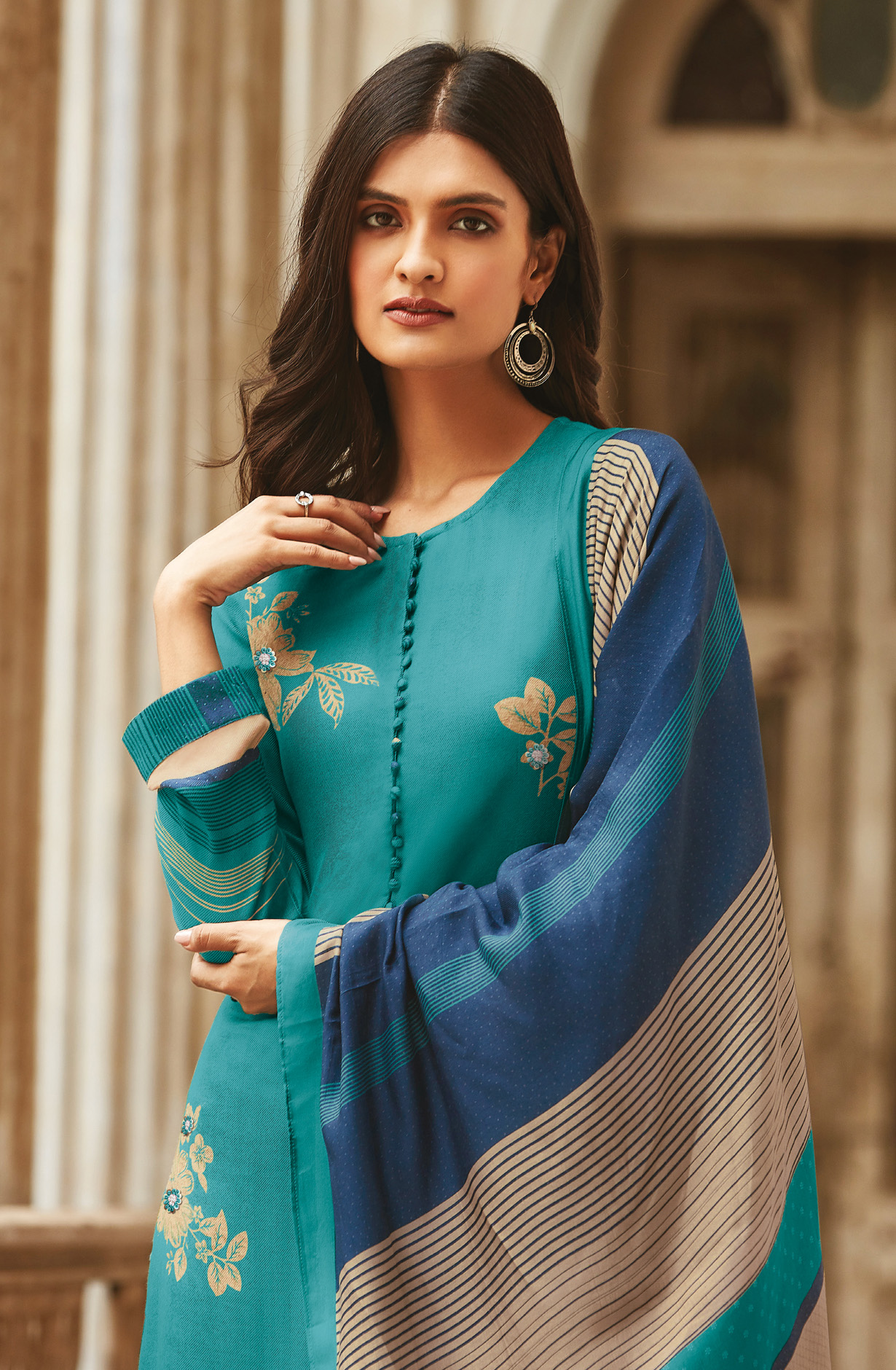 Firozi Cotton Digital Printed Unstitched Salwar Kameez - ARO1352