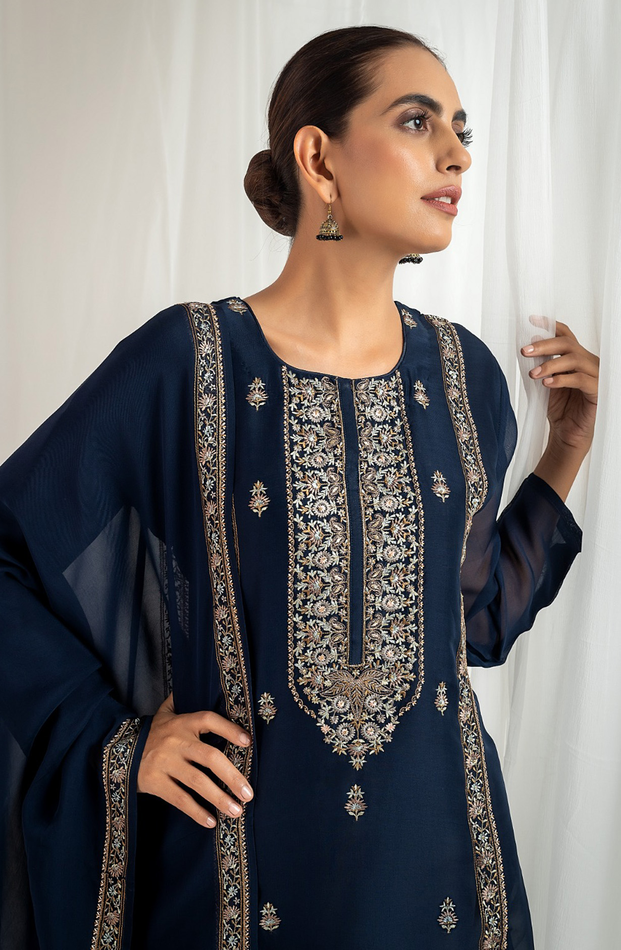 Blue Organza Beautiful Embroidered Salwar Suit with Dupatta - R157-SPR1566B