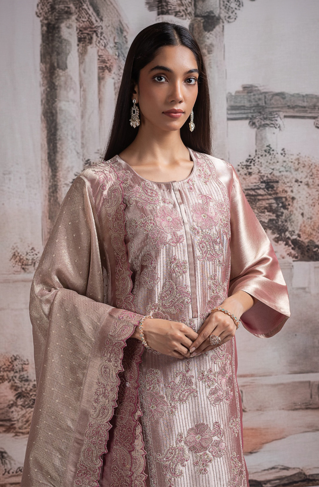 Pink Ziraf silk Unstitched Suit with Beautiful Silk Tissue Dupatta- R157-SPR2470A