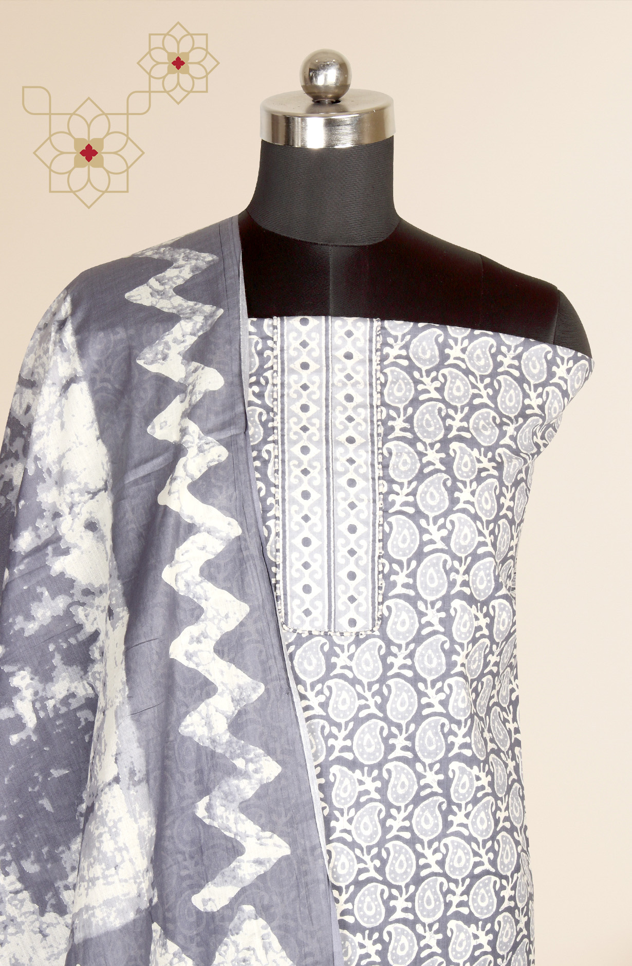 Grey Cotton Print Salwar Kameez - 657-1020069