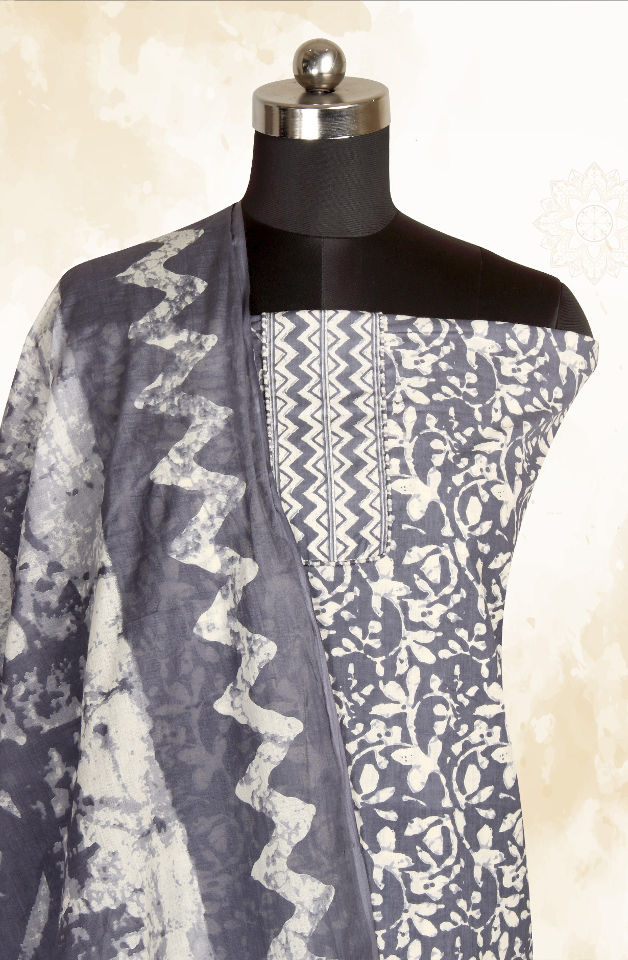Grey Cotton Printed Salwar Kameez - 657-1020072