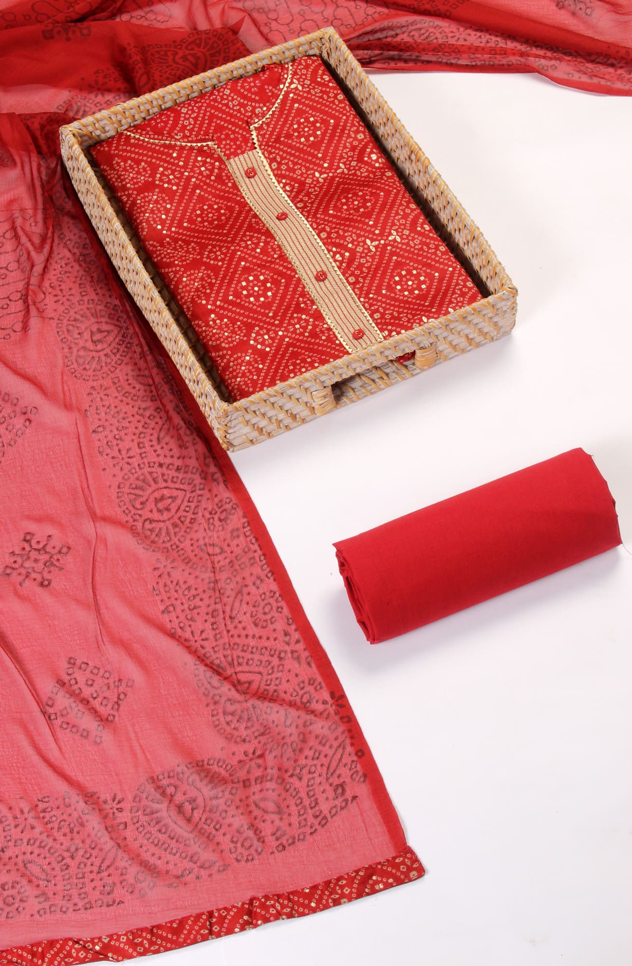 Maroon Cotton Printed Unstitched Dress Material Suit-set - 657-3672B